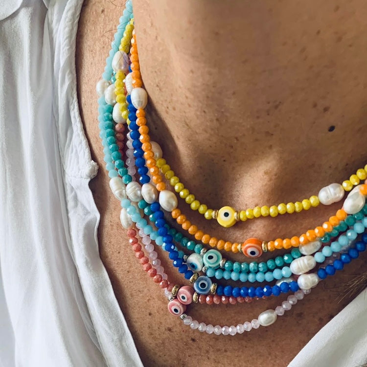 collana occhio con cristalli e rifiniture in argento 925. collana estate. collana colorata. RabiosaJewels