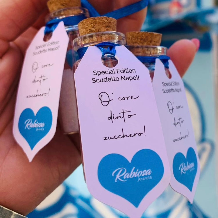 ciondolo o' core dint'o zucchero edizione speciale scudetto Napoli. ciondolo cuore azzurro in argento 925. RabiosaJewels