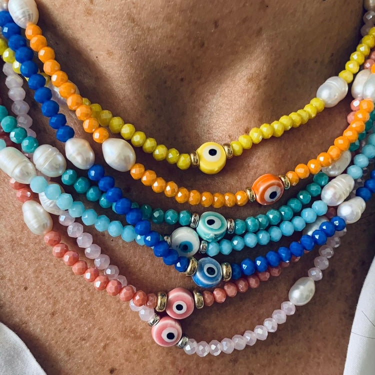 collana occhio con cristalli e rifiniture in argento 925. collana estate. collana colorata. RabiosaJewels
