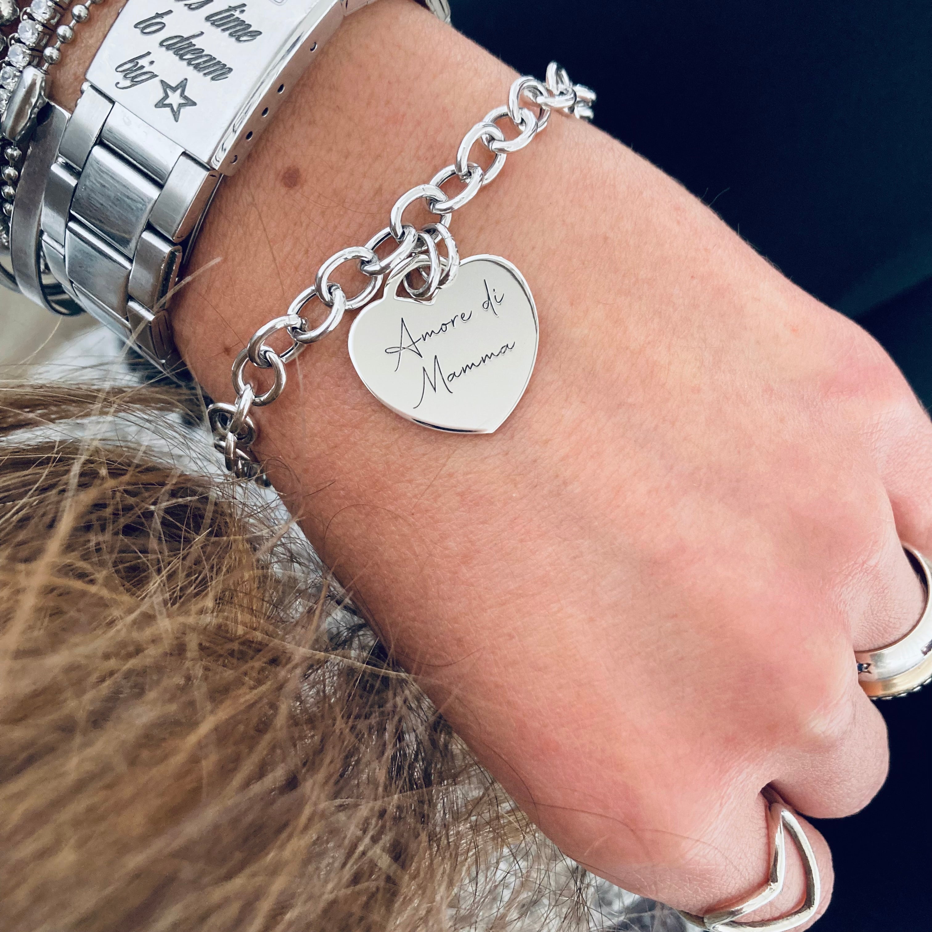 Bracciale catena ovale e cuore modello Tiffany da personalizzare a scelta. Rabiosajewels. argento 925