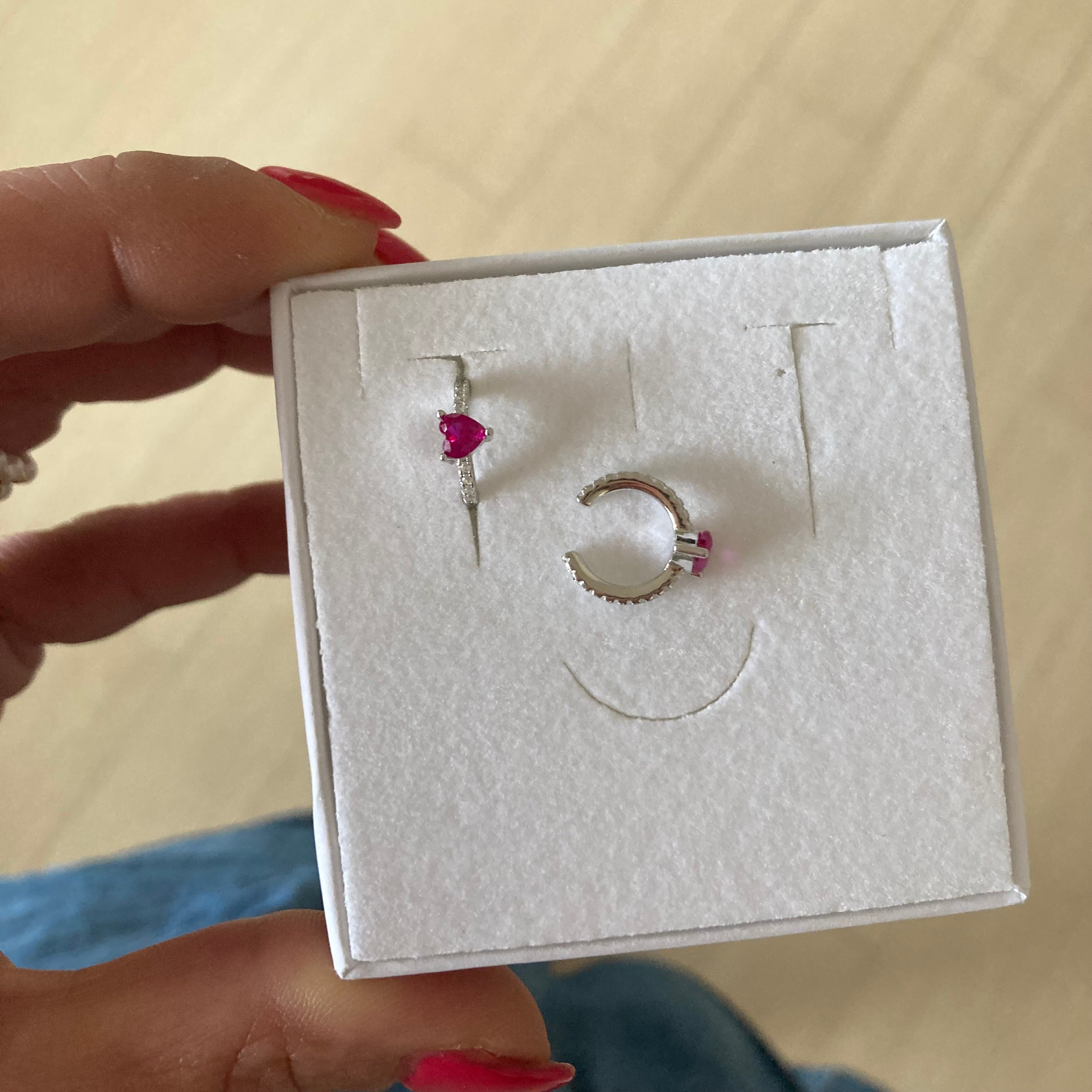 earcuff cuore fucsia_argento 925_rabiosajewels_finto orecchino in zirconi