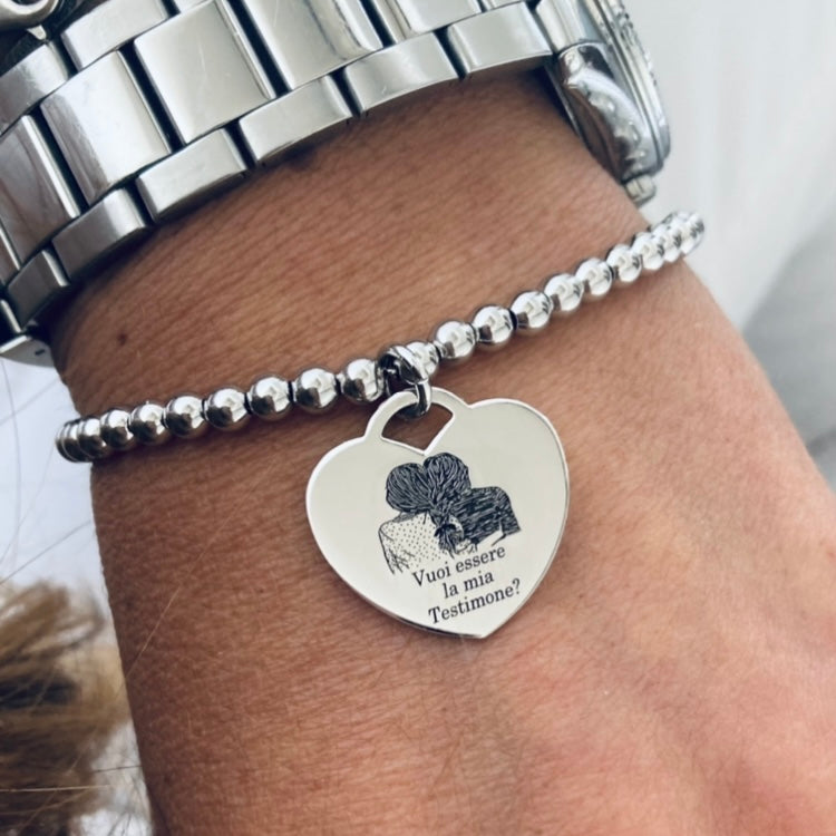 Bracciale palline 4mm in argento 925 con ciondolo cuore personalizzabile a scelta.RabiosaJewels-proposta testimone di nozze