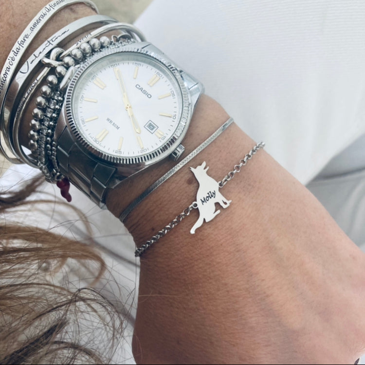 RabiosaJewels. bracciale con sagoma cane e incisione personalizzata. argento925