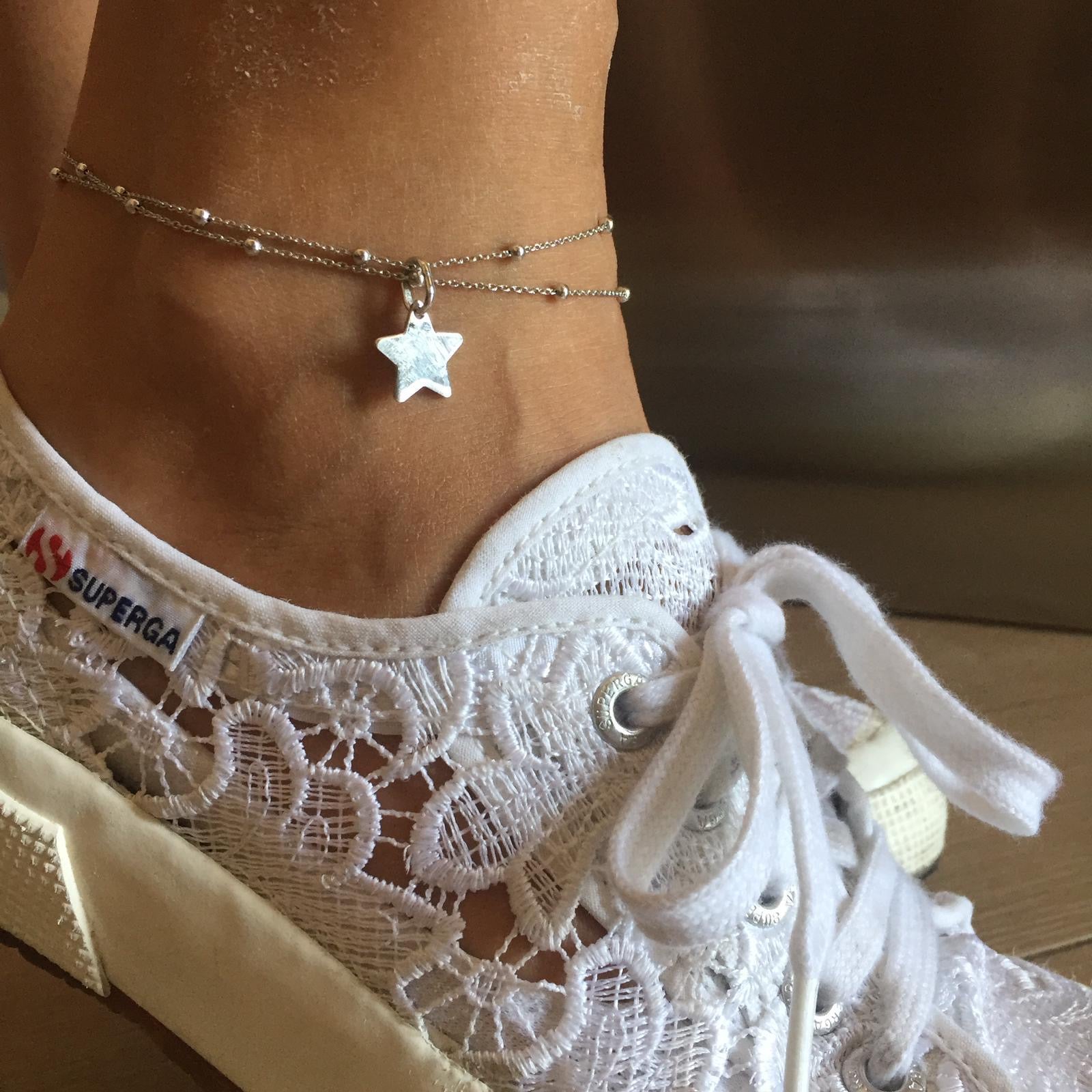 RabiosaJewels. Cavigliera doppio giro con catena rosario e stella. argento925 (4687171092543)