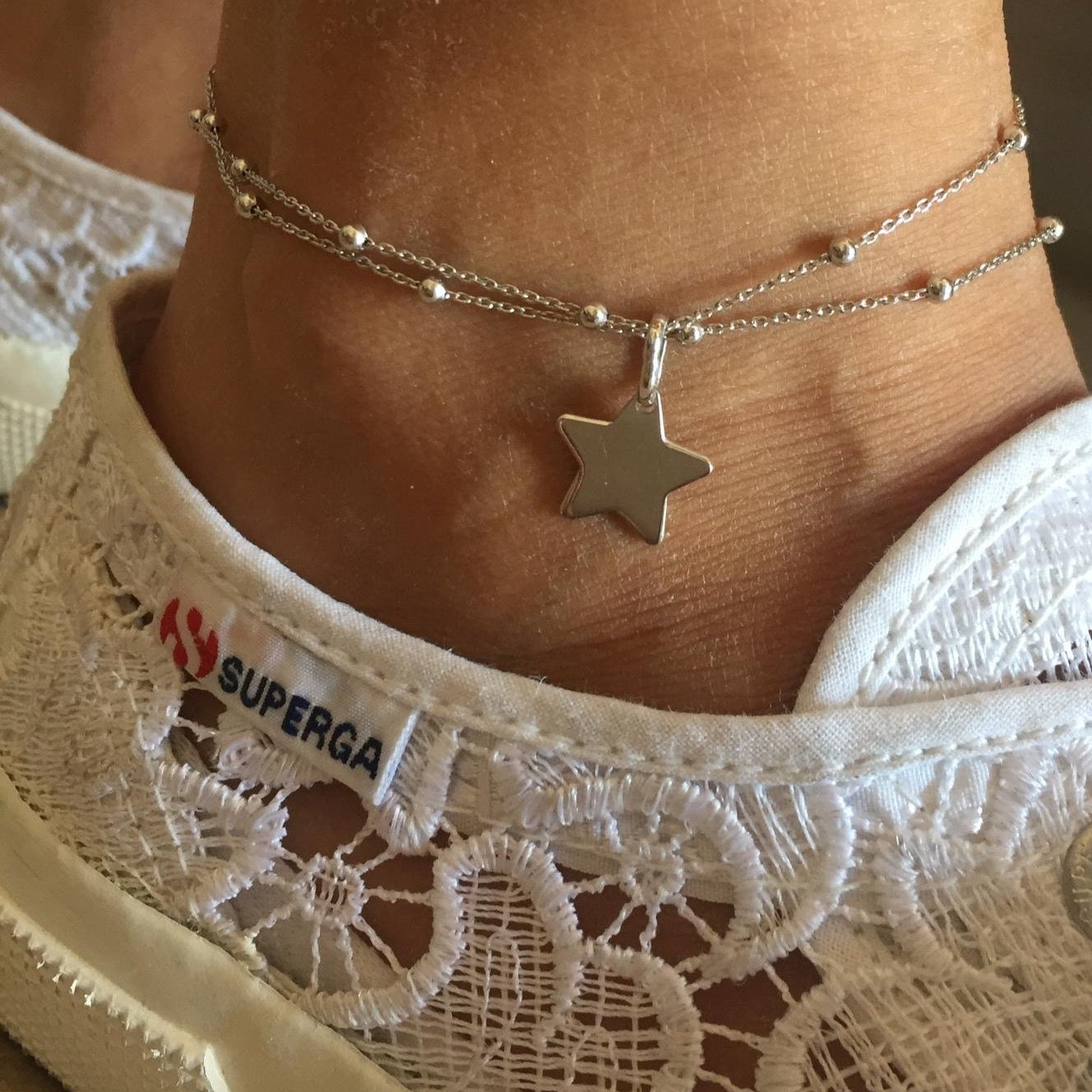 RabiosaJewels. Dettaglio Cavigliera doppio giro con catena rosario e stella. argento925 (4687171092543)