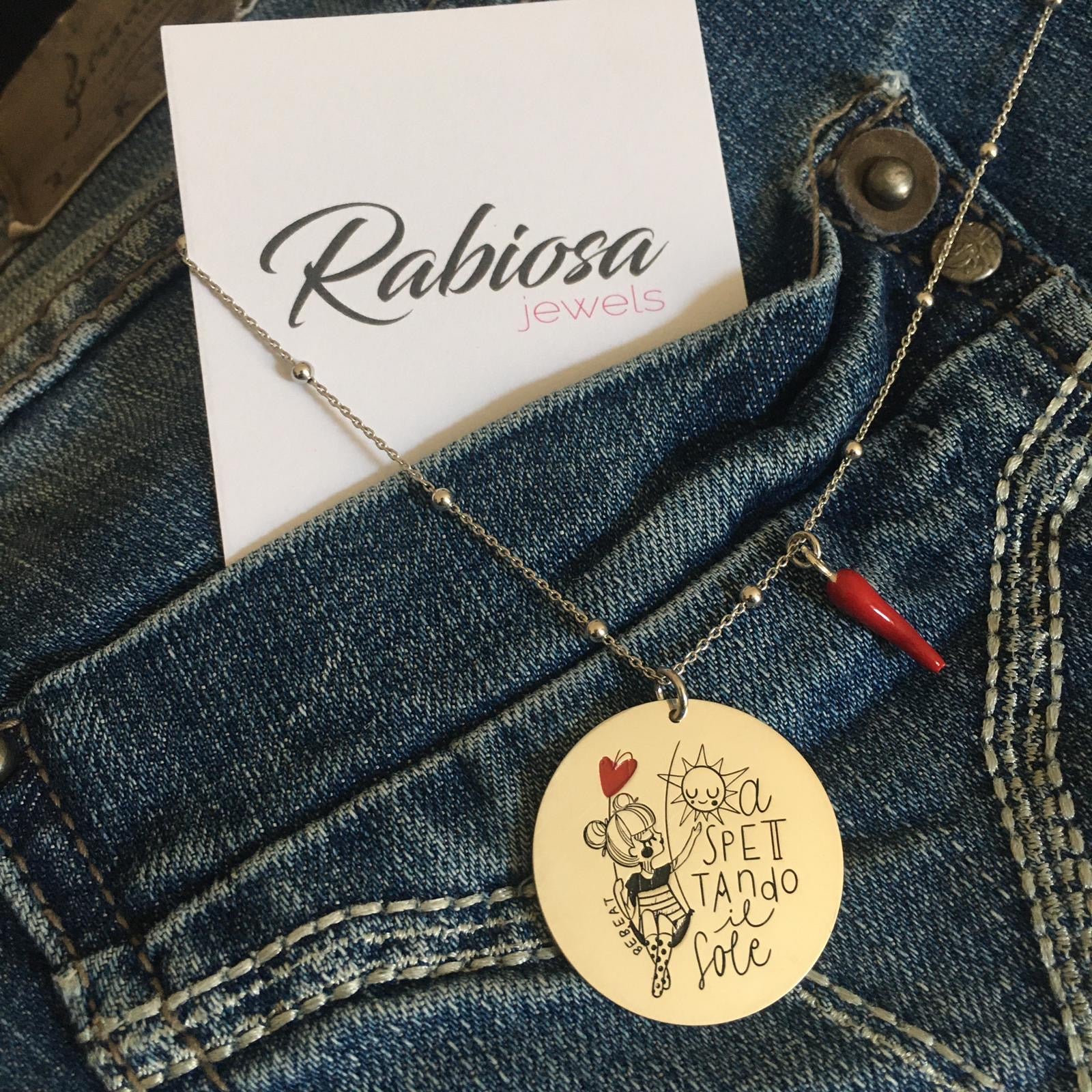 collana aspettando il sole, disegnata in esclusiva da BeBEAT per RabiosaJewels. argento 925. dettaglio fronte (4699404271679)