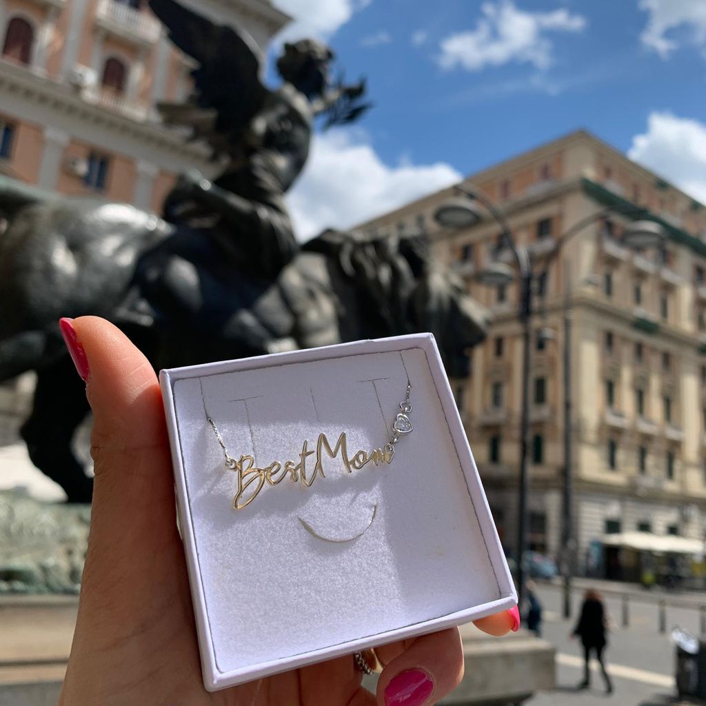 RabiosaJewels. Collana best mom con punto luce cuore. argento925. versione silver.