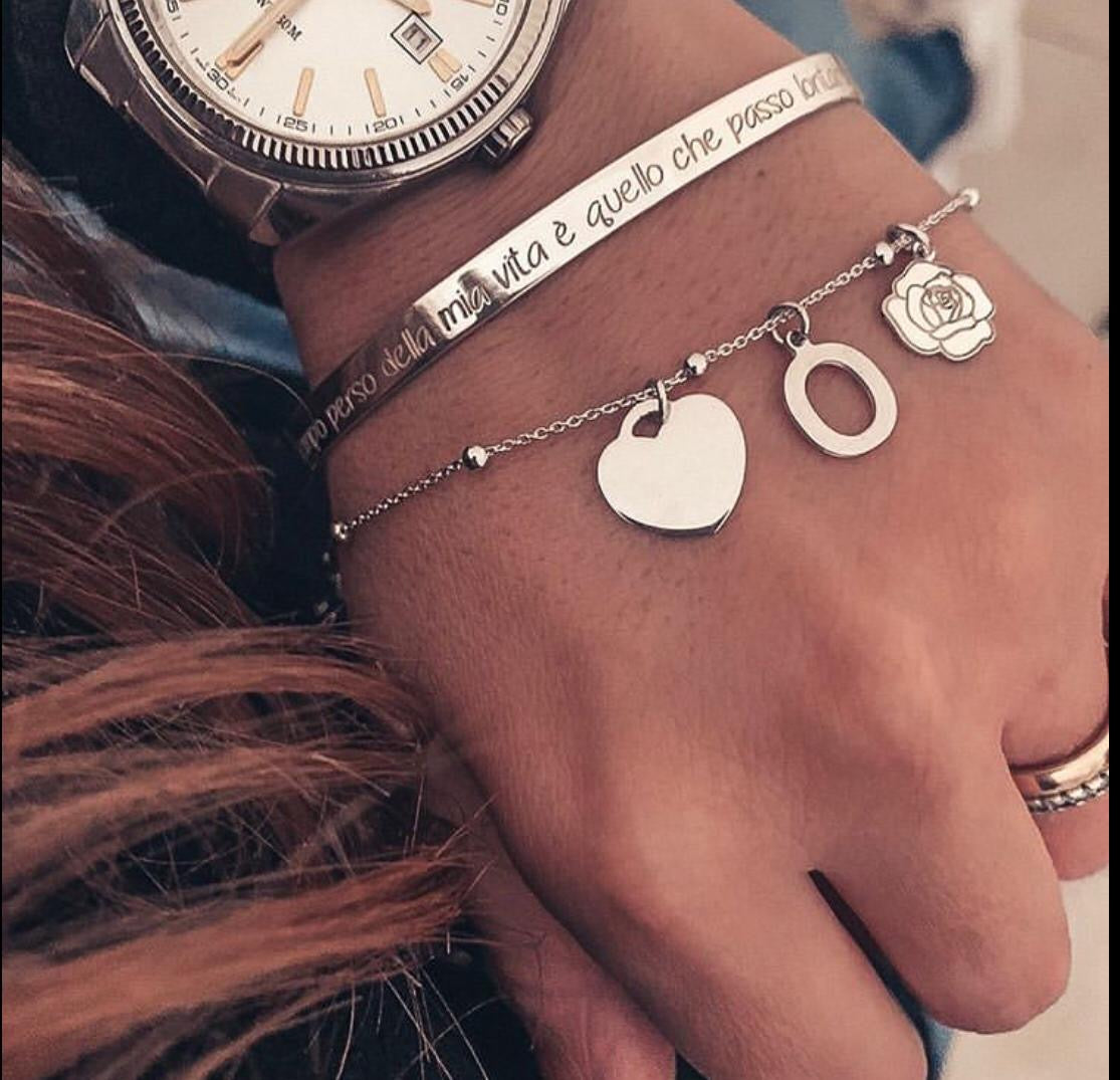 Rabiosajewels. bracciale rigido modello schiava. 4/5 mm. personalizzato: tutto il tempo perso della mia vita è quello che passo lontano da te. argento 925. (4526021443647)