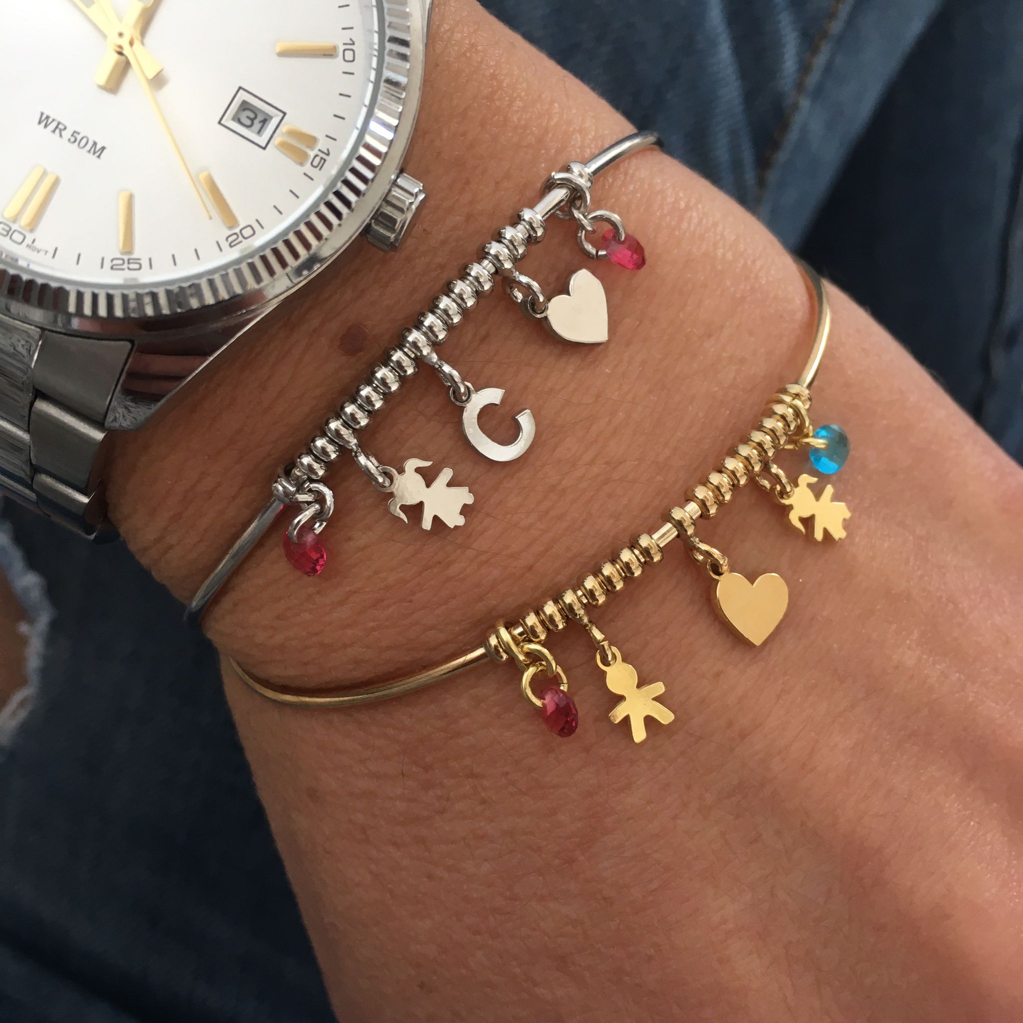 Rabiosajewels_bracciale rigido balia ccon charms bebè. argento925.