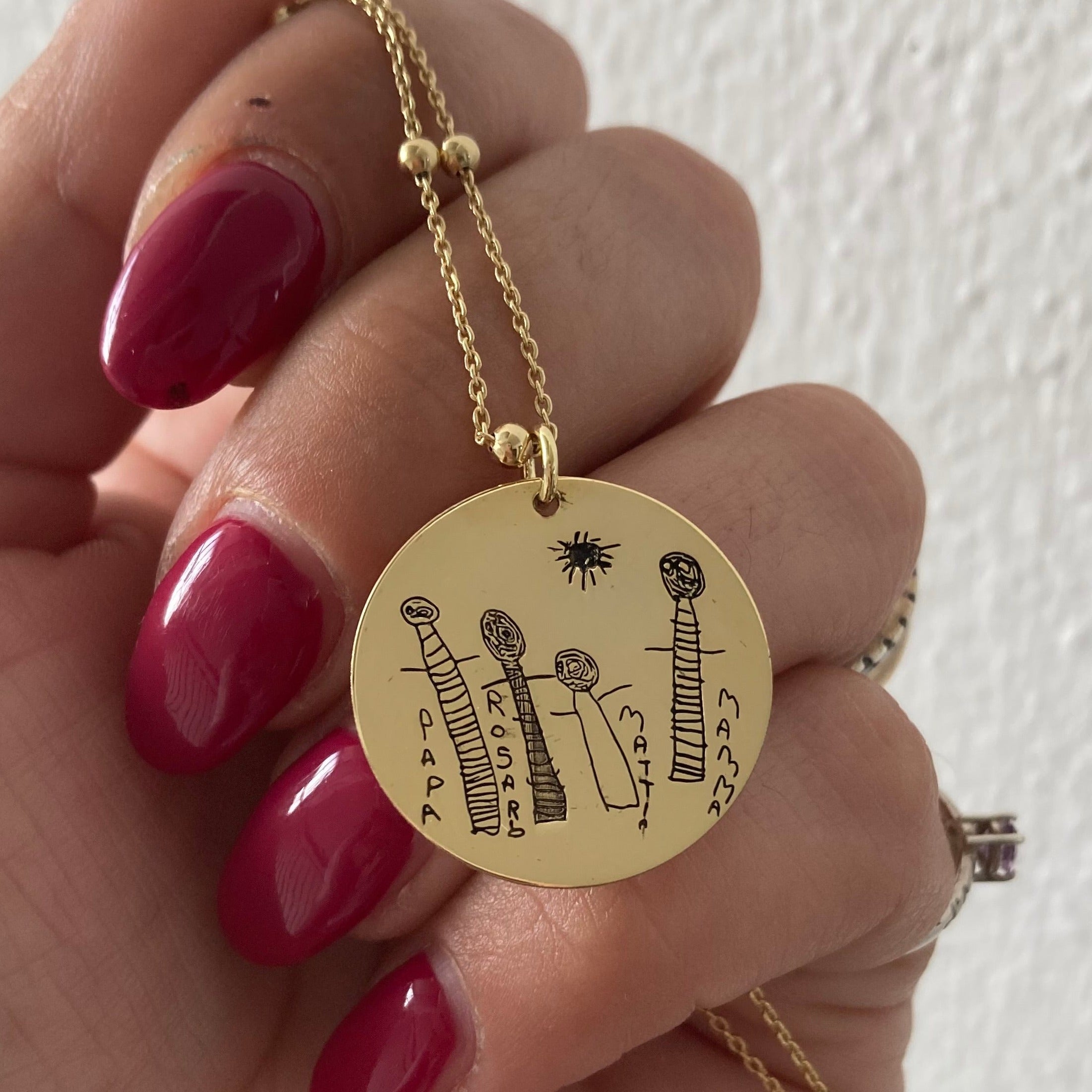 RabiosaJewels. Collana con disegno bambini in argento 925 gold