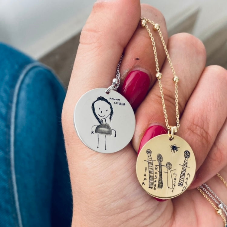 Rabiosajewels. collana con disegno bambini in argento925. silver o gold