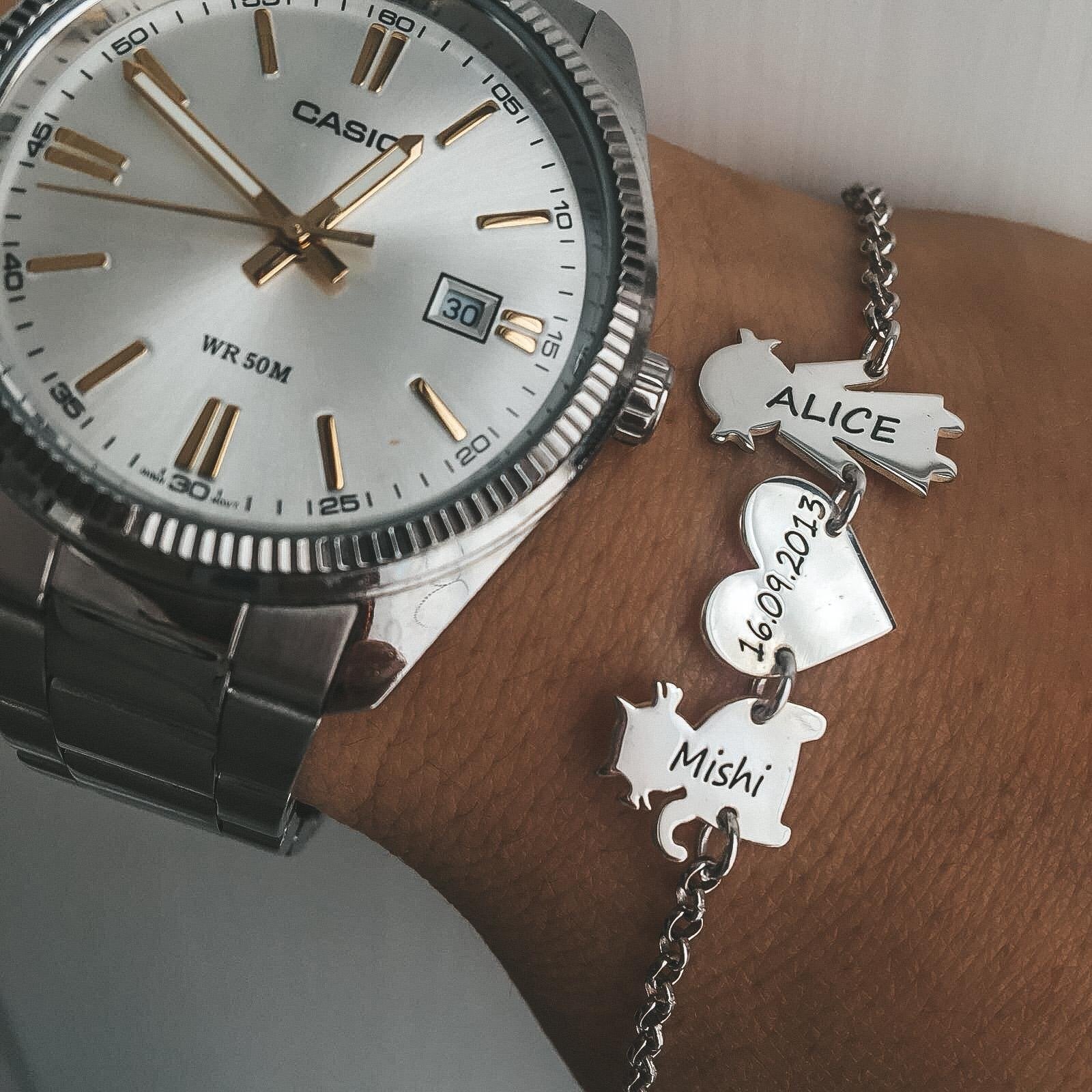 RabiosaJewels. bracciale famiglia_componibile_sagome_argento925_silver. Gatto. Bimba. Mamma. Cuore. Personalizzato (4466038210623)