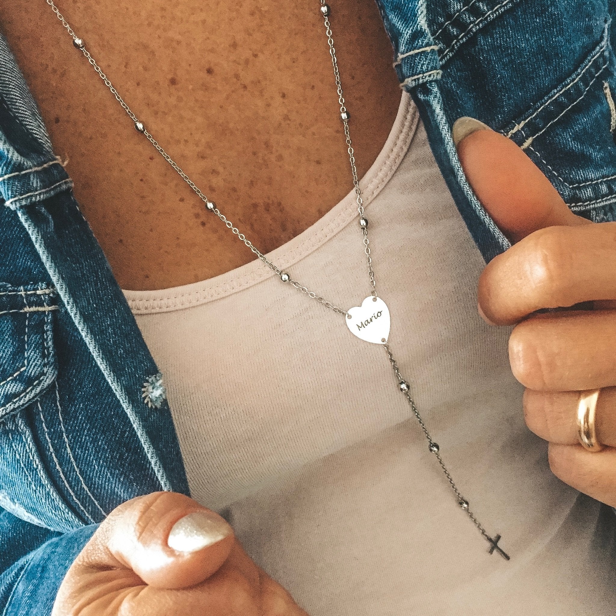 collana simil rosario con cuore centrale personalizzato con iniziale o nome. argento925. rabiosajewels (4380148662335)