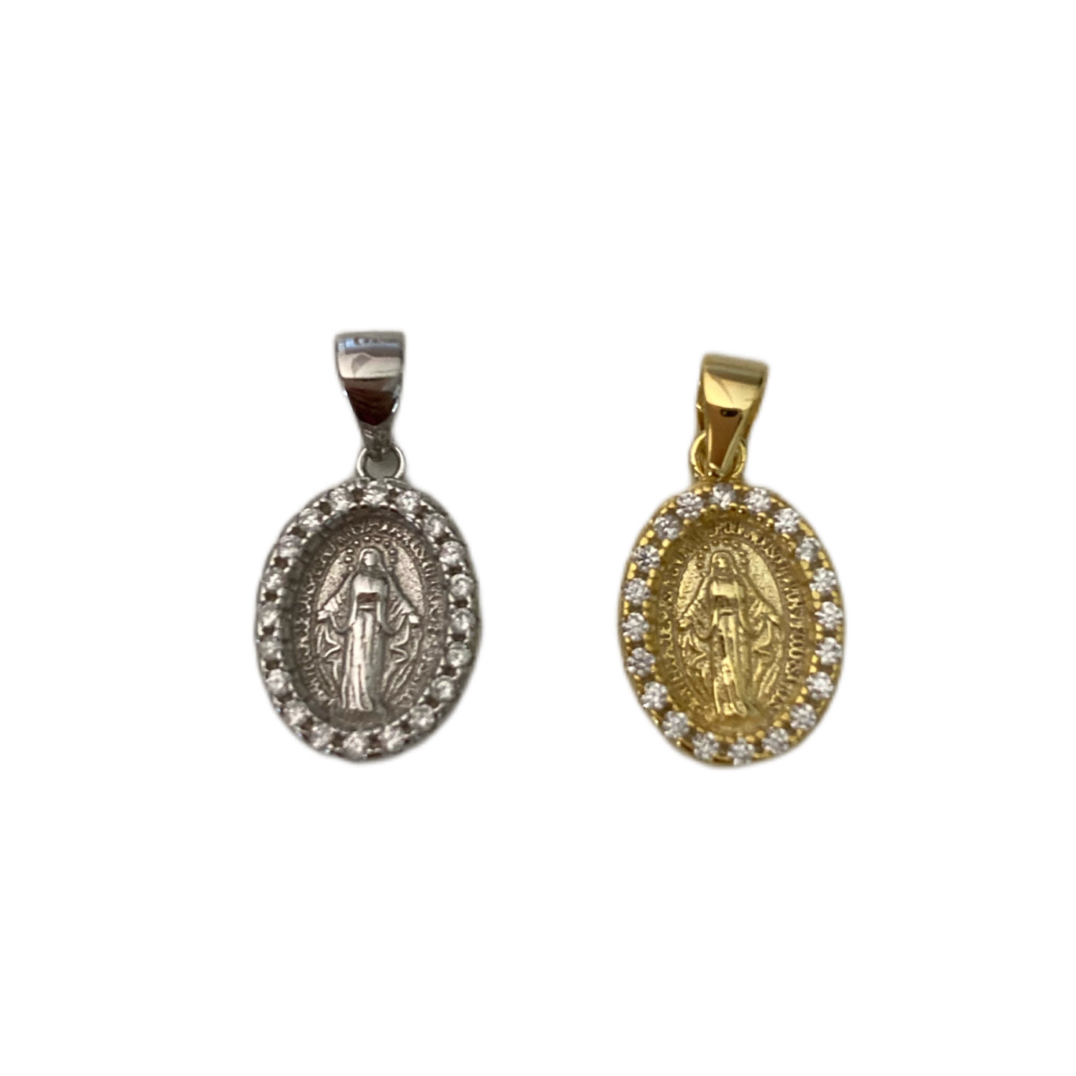 ciondolo madonna miracolosa in argento 925 con giro di zirconi. Rabiosajewels