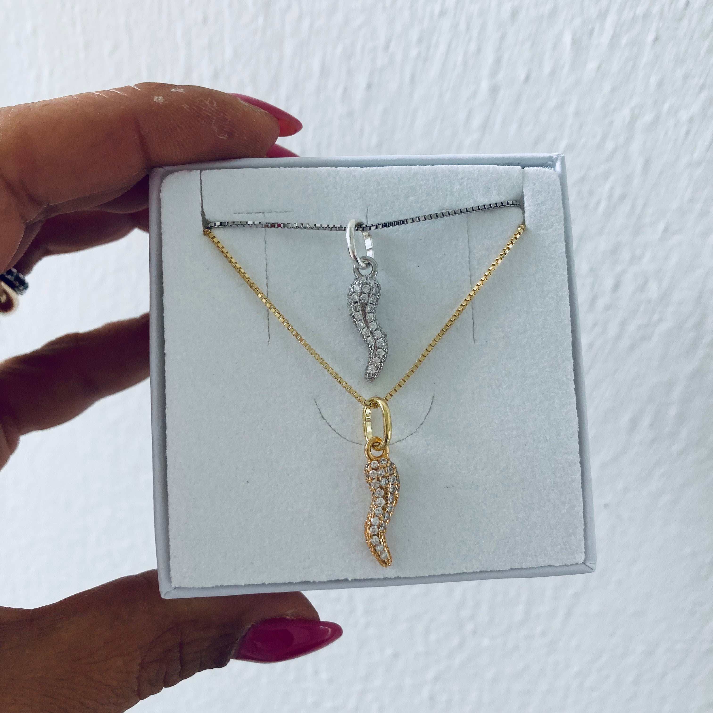 collana corno pavé di zirconi in argento 925. RabiosaJewels