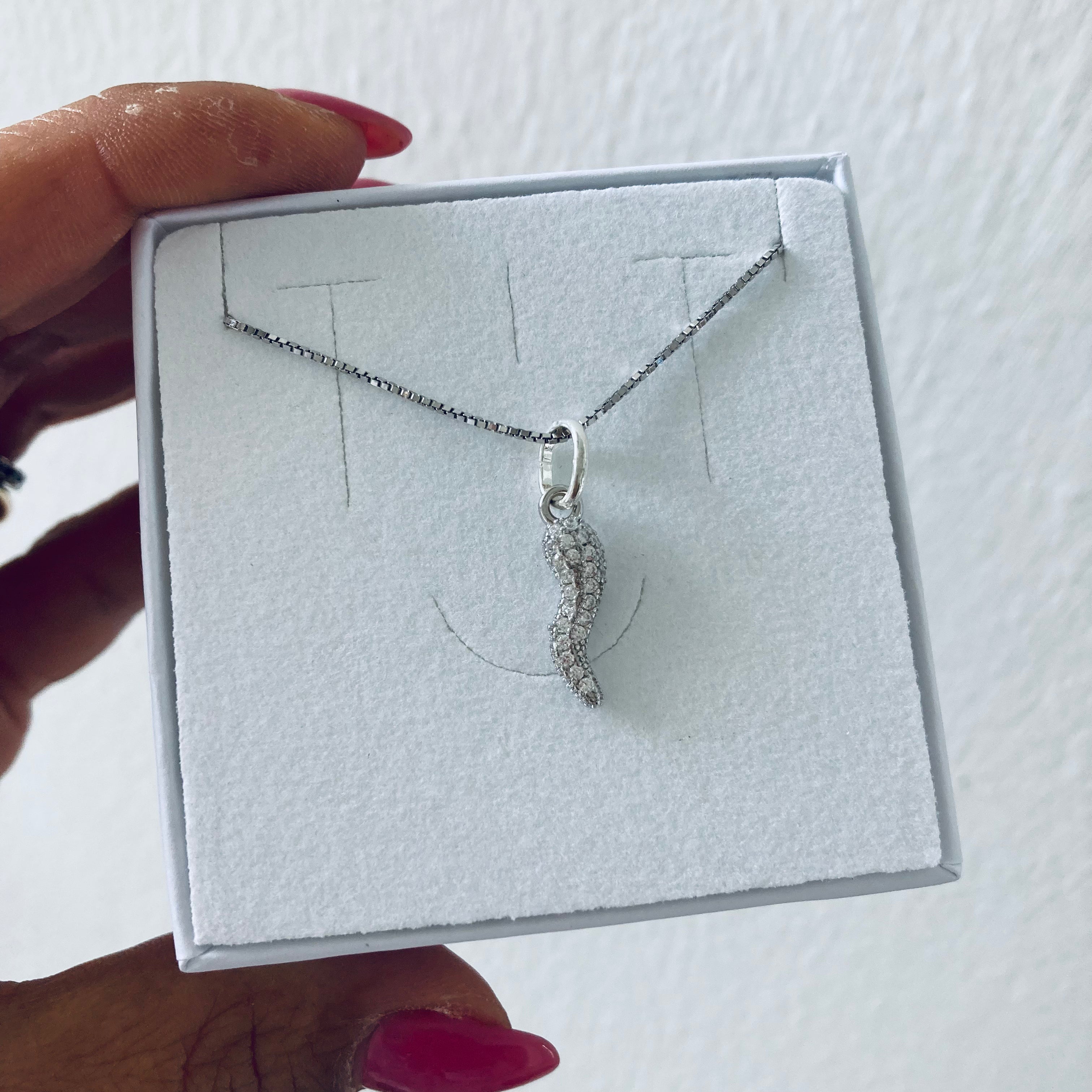 collana corno pavé di zirconi in argento 925. RabiosaJewels