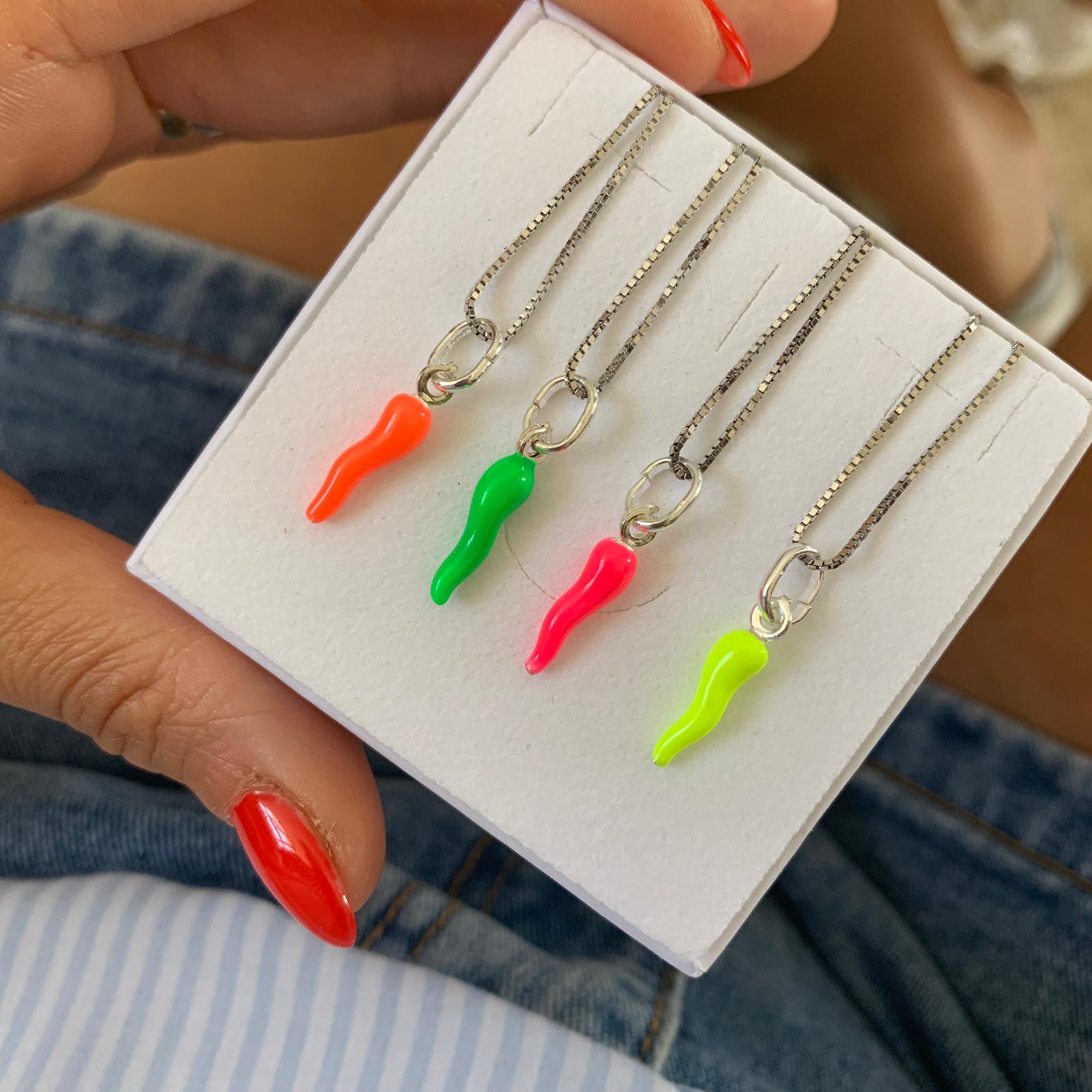 collana veneziana midura 45cm con cornetto fluo. RabiosaJewels. argento 925