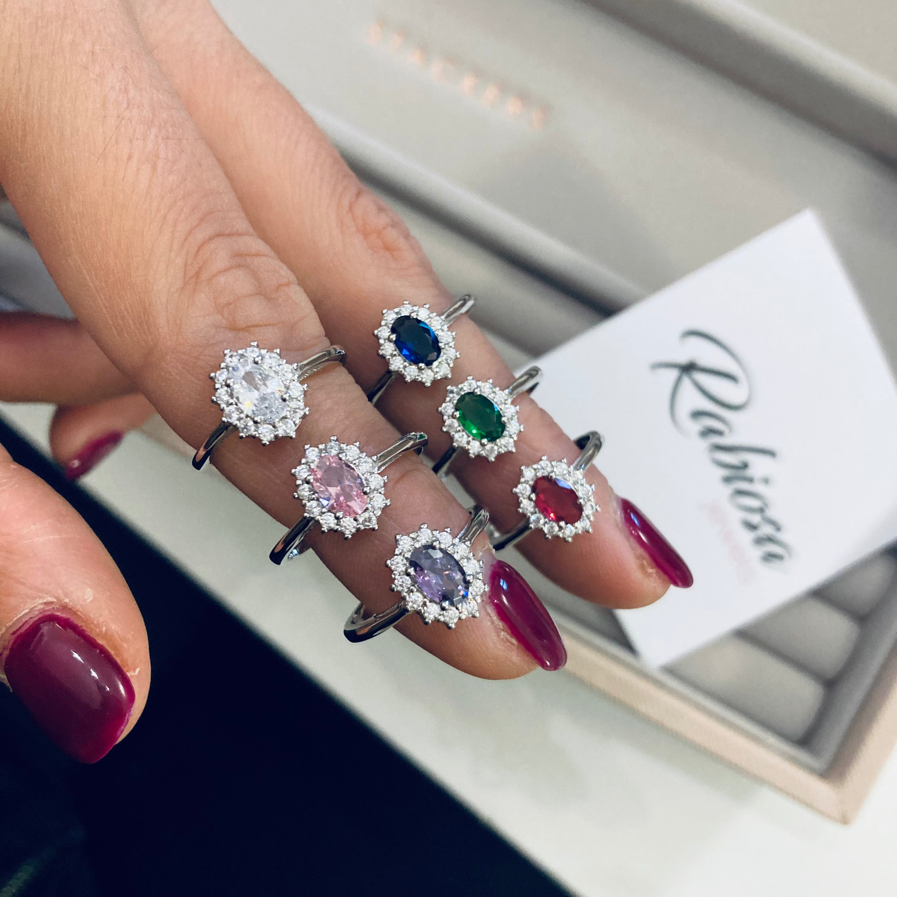 anello mini kate in argento 925. volori pietra: risso, blu, verde, bianco, rosa e glicine. RabiosaJewels
