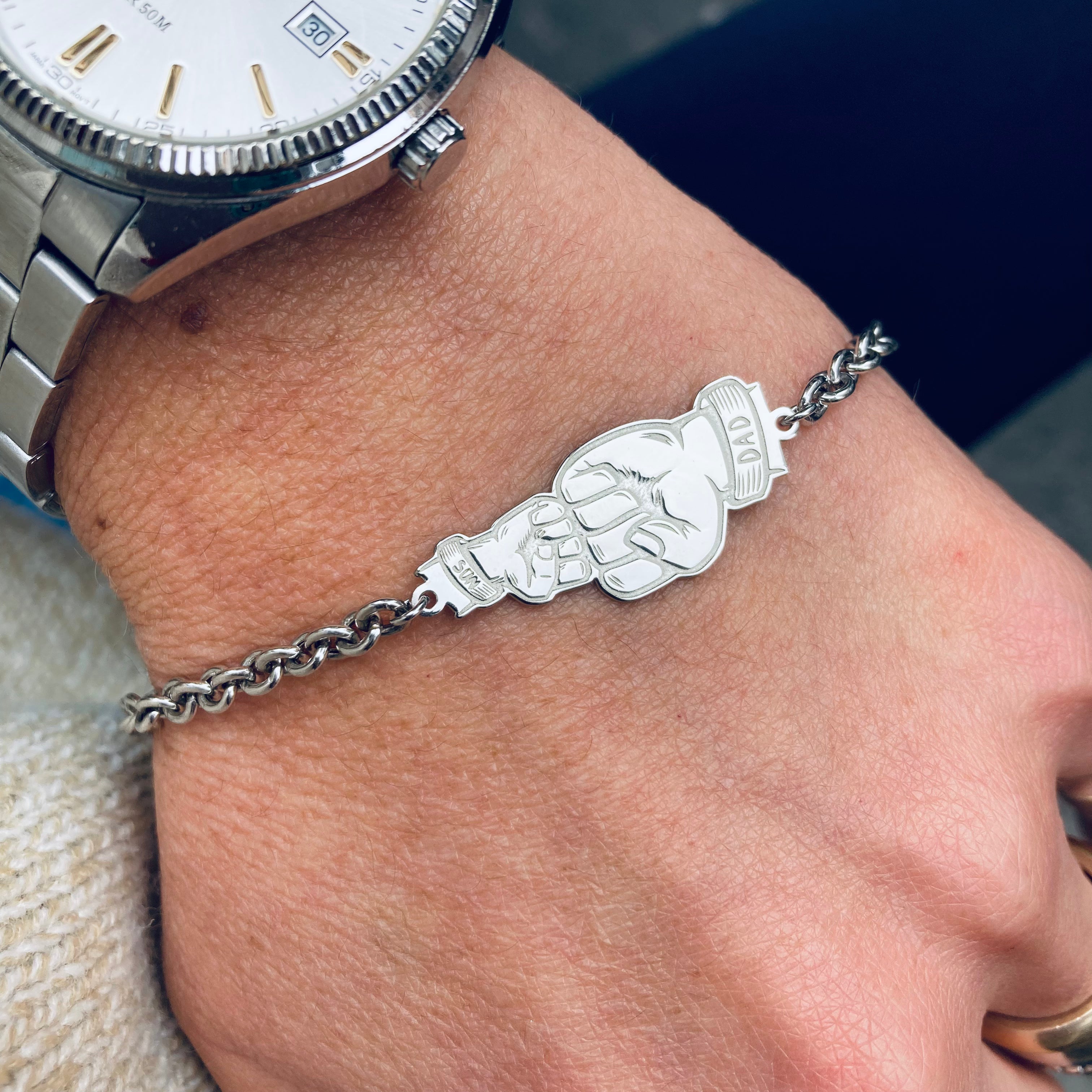 bracciale pugno papà e figlio in argento 925 di RabiosaJewels