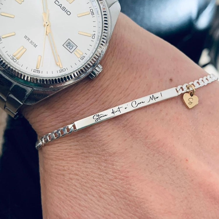 bracciale uomo in argento 925 con incisione Stai dinto o' core mio piu ciondolo cuore personalizzabile a scelta. RabiosaJewels