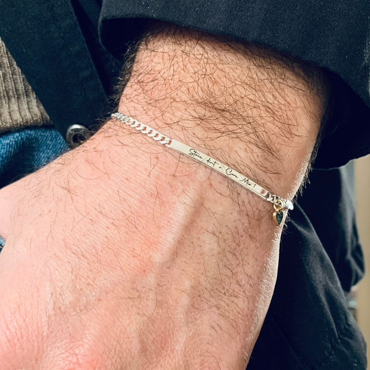 bracciale uomo in argento 925 con incisione Stai dinto o' core mio piu ciondolo cuore personalizzabile a scelta. RabiosaJewels