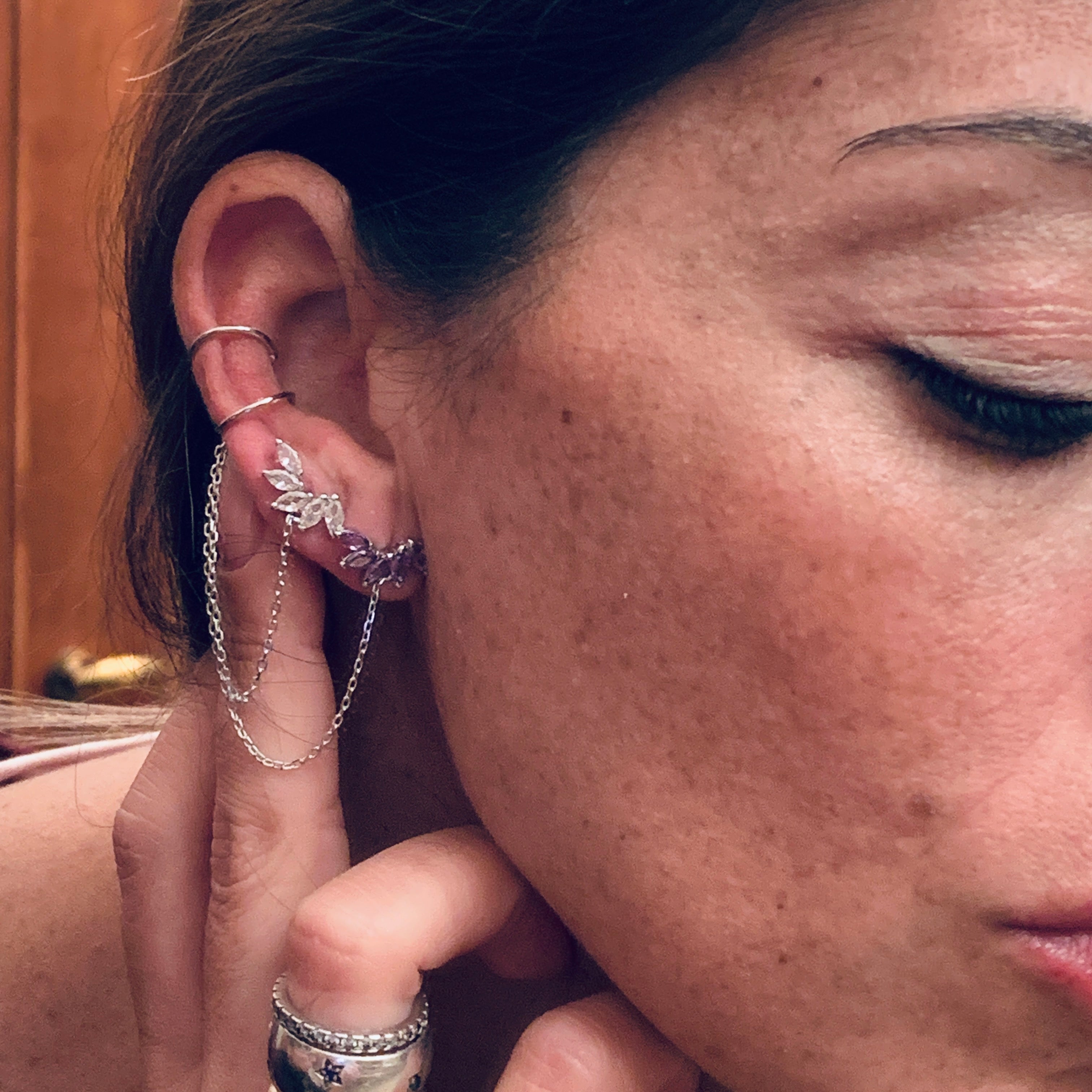 Mono Orecchino PETALI ZIRCONI con earcuff
