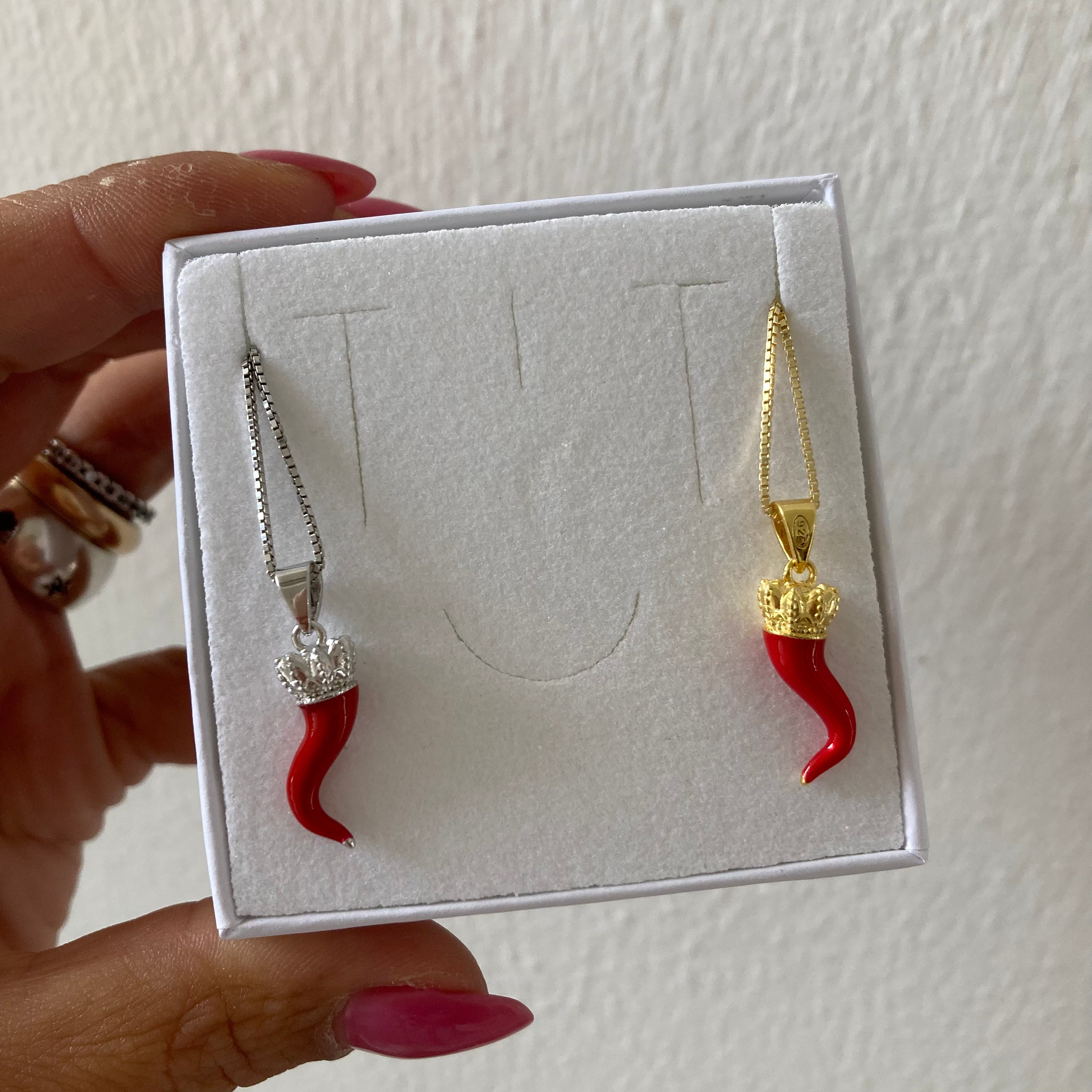 collana veneziana con cornetto napoletano rosso con corona in argento 925. RabiosaJewels