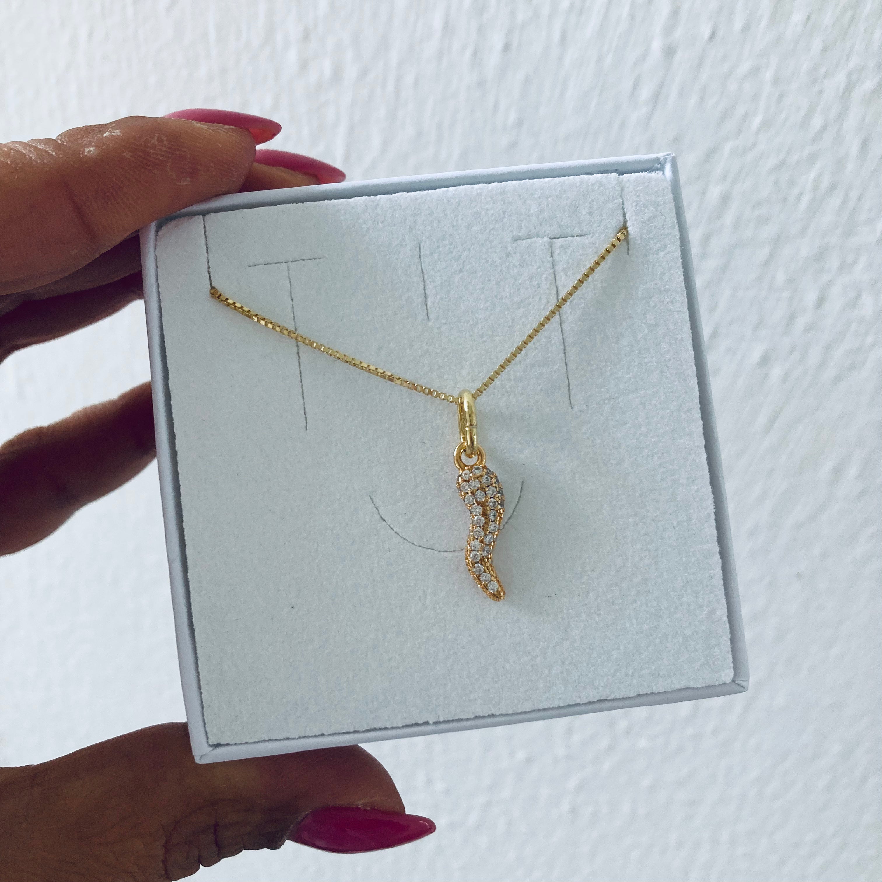 collana corno pavé di zirconi in argento 925. RabiosaJewels