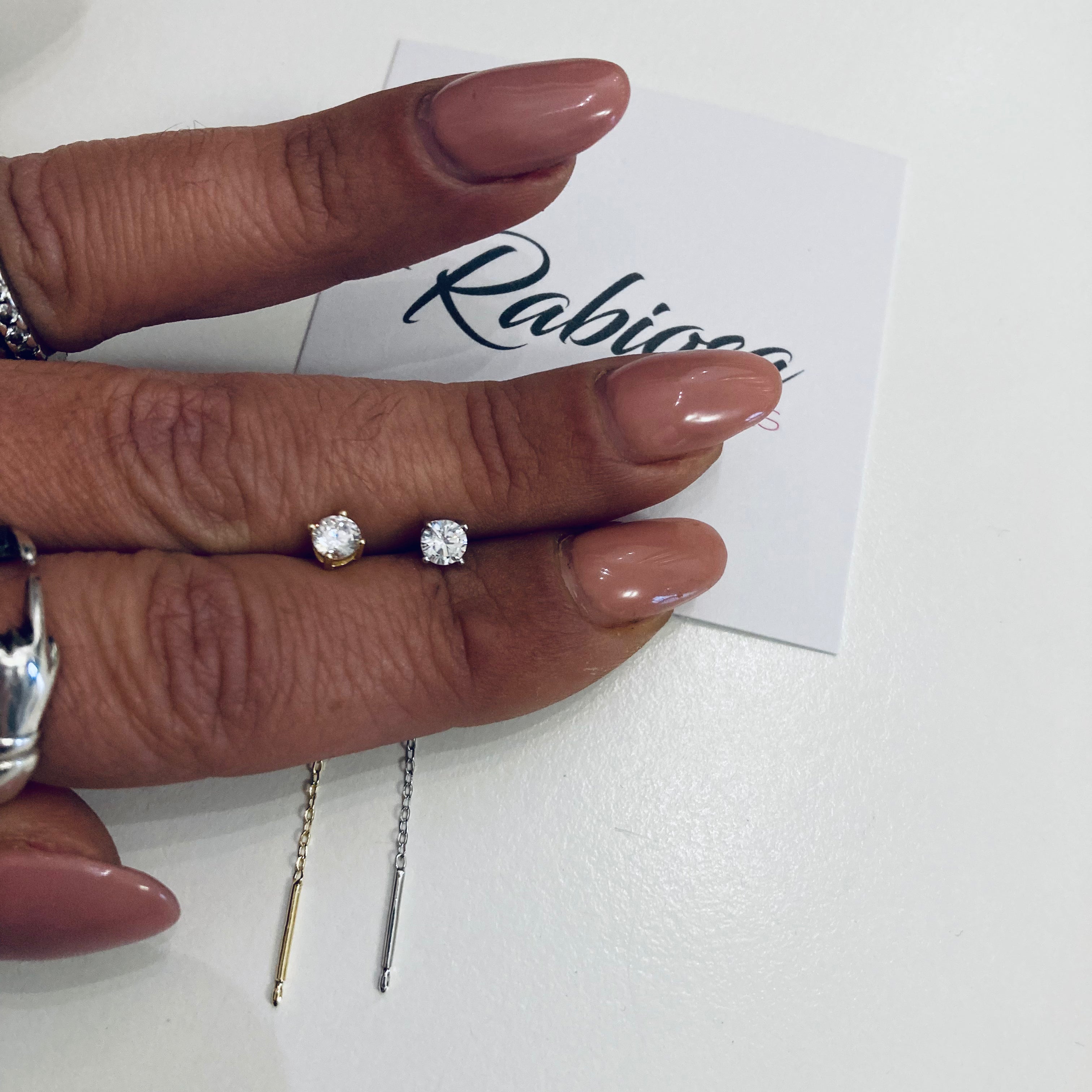 mono orecchino filo punto luce in argento 925. rabiosajewels