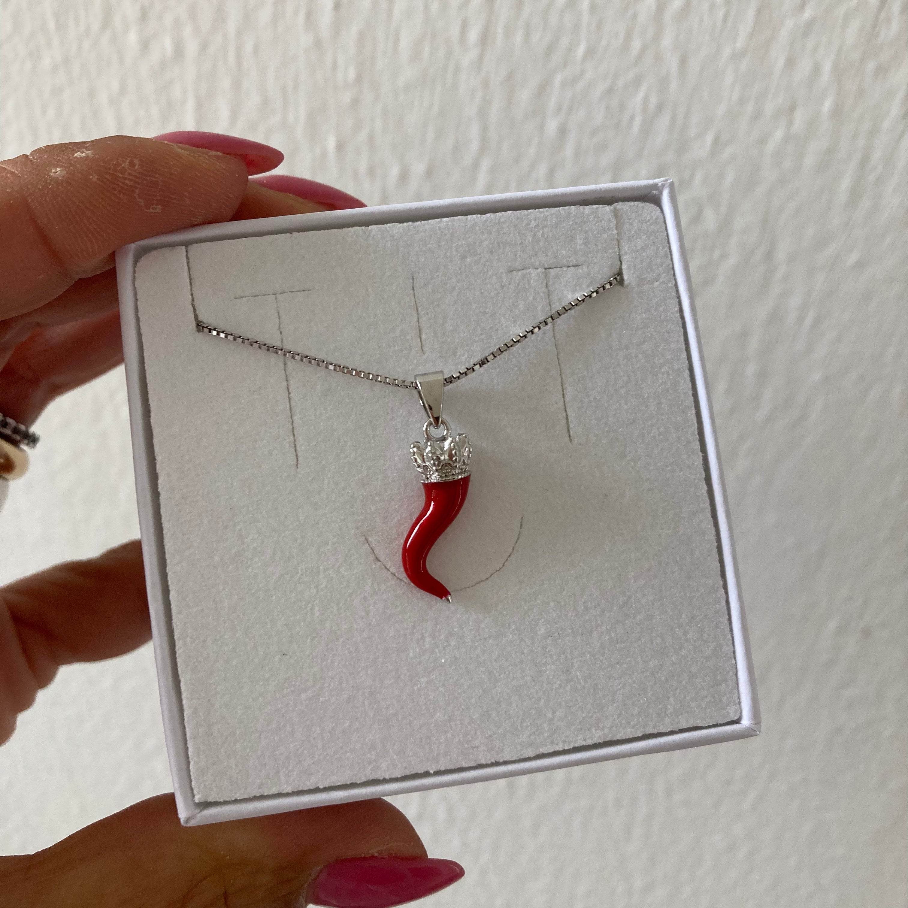 collana veneziana con cornetto napoletano rosso con corona in argento 925. RabiosaJewels
