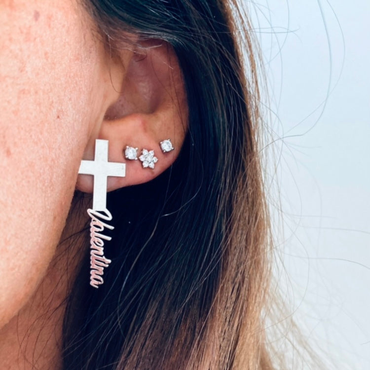 orecchini croce mia in argento 925 personalizzabili con qualsiasi nome o parola. RabiosaJewels