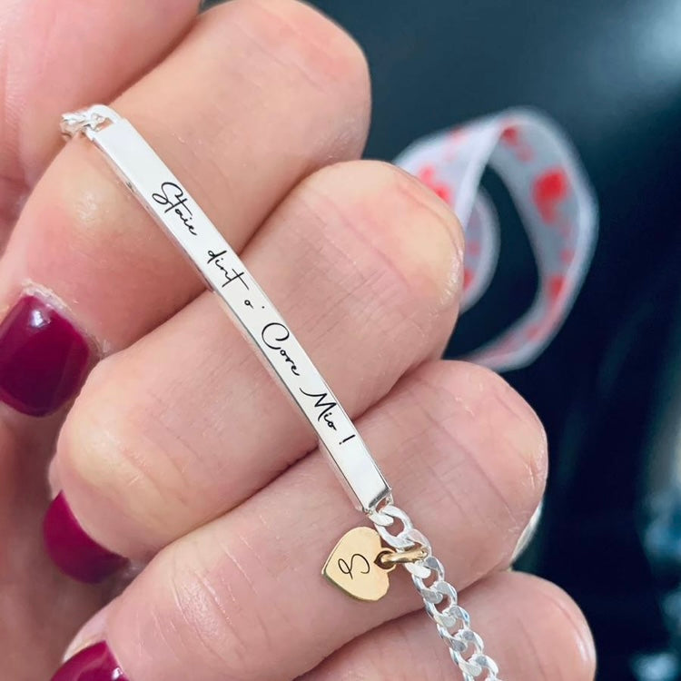 bracciale uomo in argento 925 con incisione Stai dinto o' core mio piu ciondolo cuore personalizzabile a scelta. RabiosaJewels