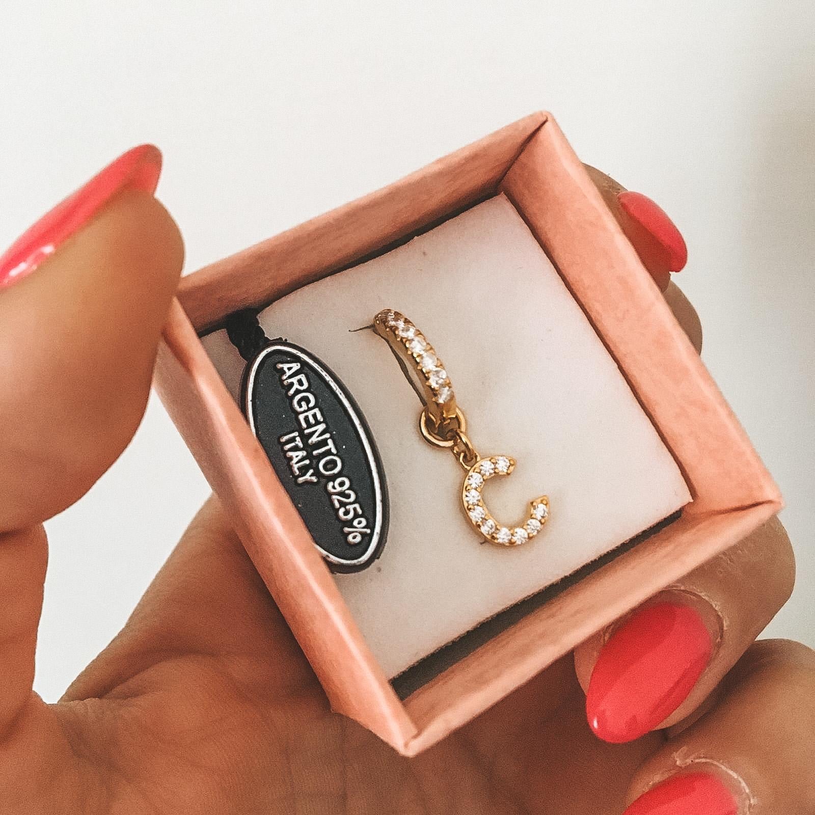 Mono hoops iniziale in argento925 con zirconi versione gold. Rabiosajewels (4452685971519)