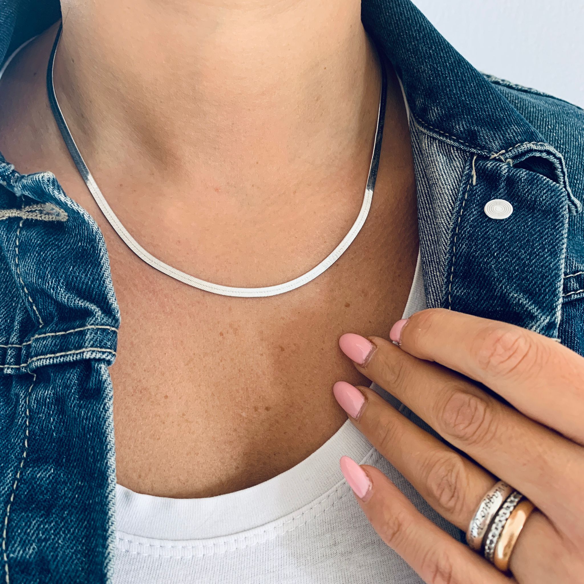 collana snake in argento 925 di rabiosajewels. lunghezza 45cm o 45cm. galvanica silver.collana regolabile. collana piatta