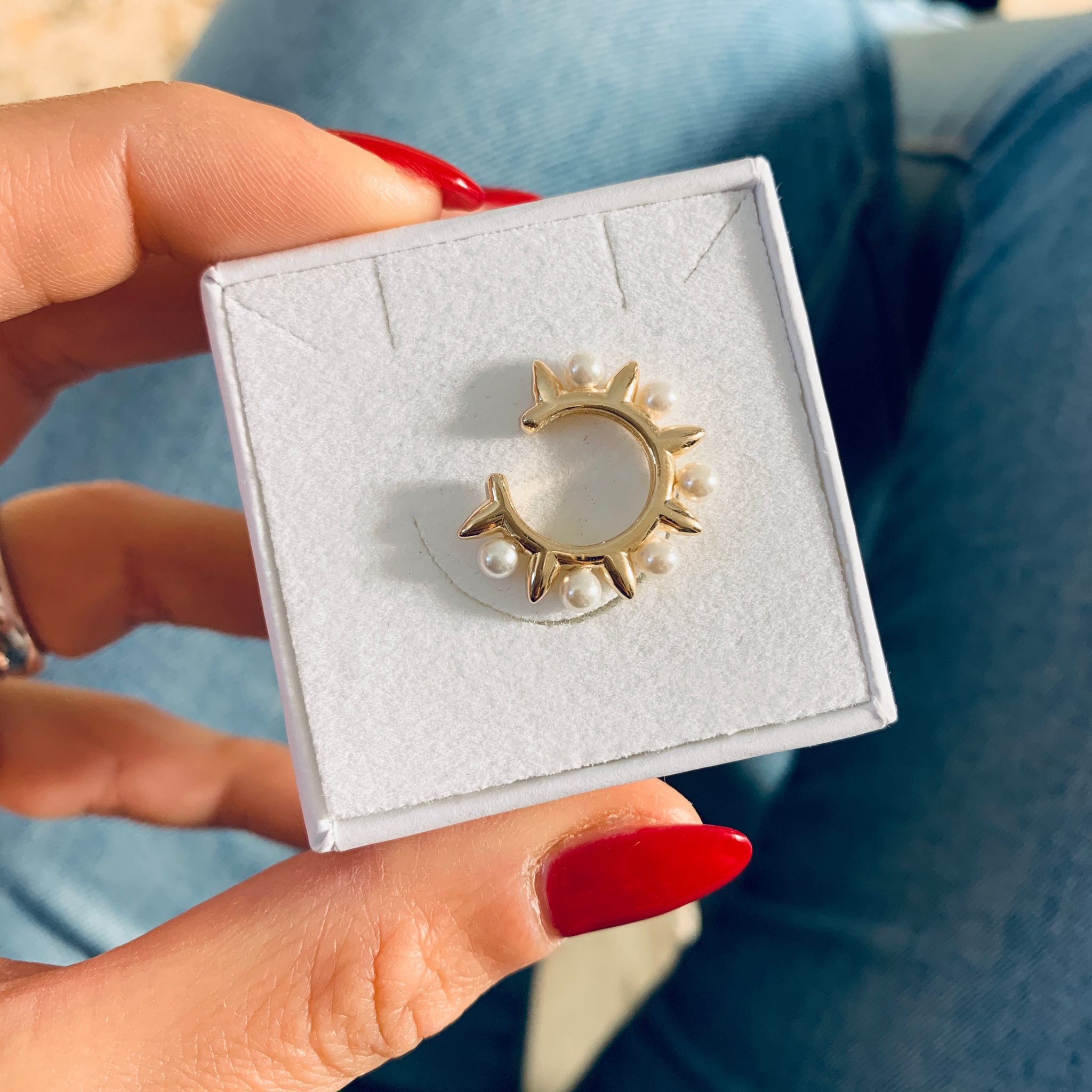 earcuff perle rock in argento 925 di RabiosaJewels. versione gold. finto orecchino.fake Earring