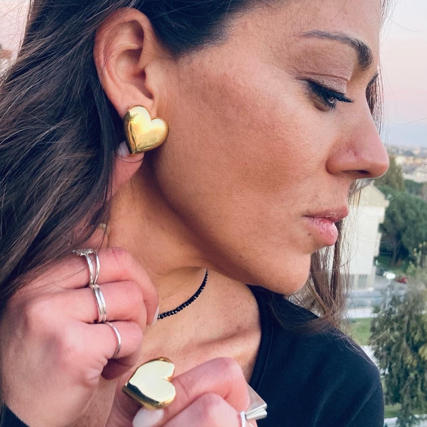 Orecchini Cuore maxi Lobo di rabiosajewels in argento 925. versione gold