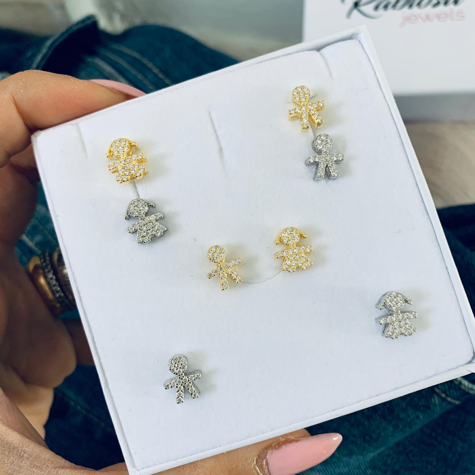 orecchini da lobo baby amorini di rabiosajewels in argento 925 con pavé di zirconi.disponibili silver e gold