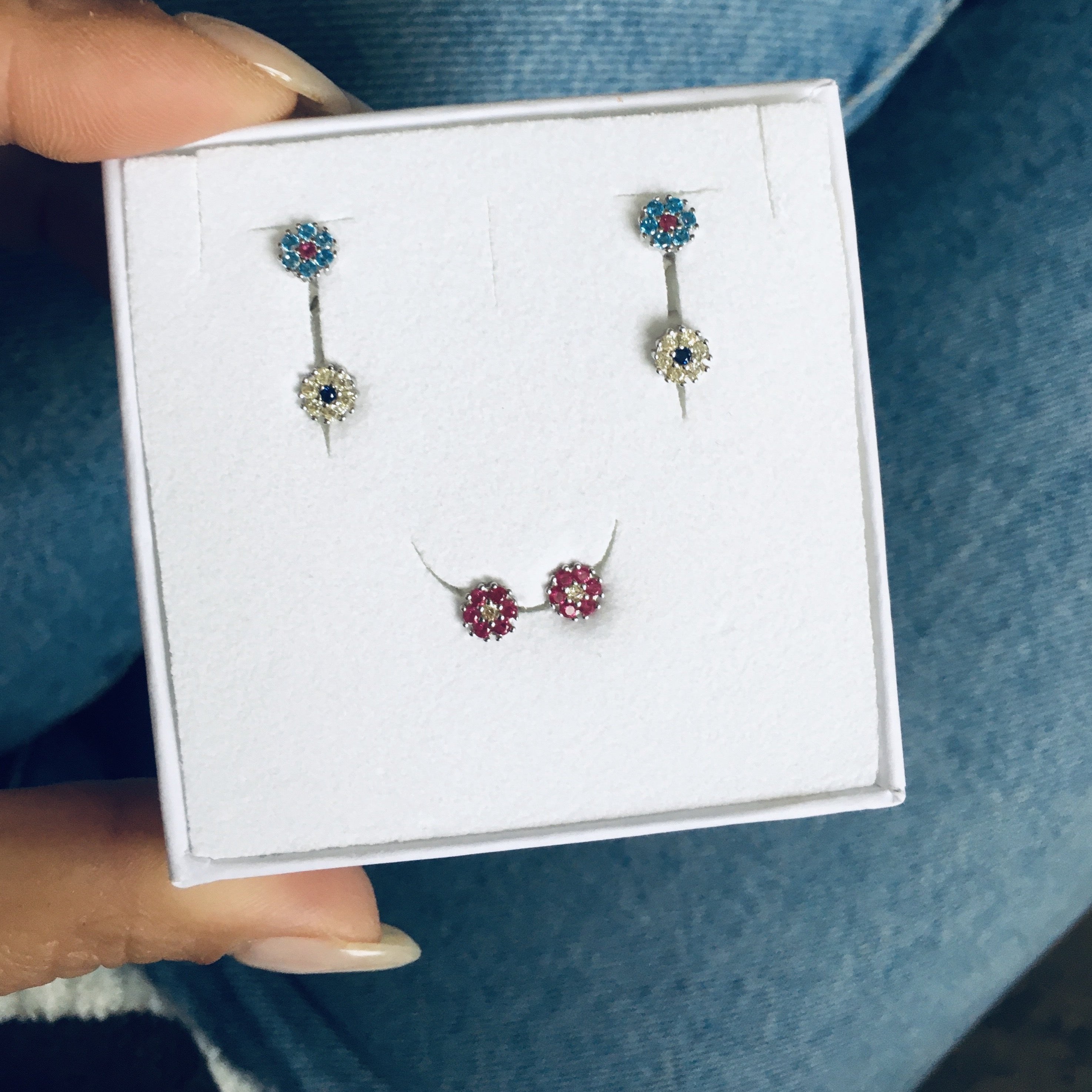 orecchini fior di zirconi da lobo di rabiosajewels. argento 925. silver.orecchini da lobo