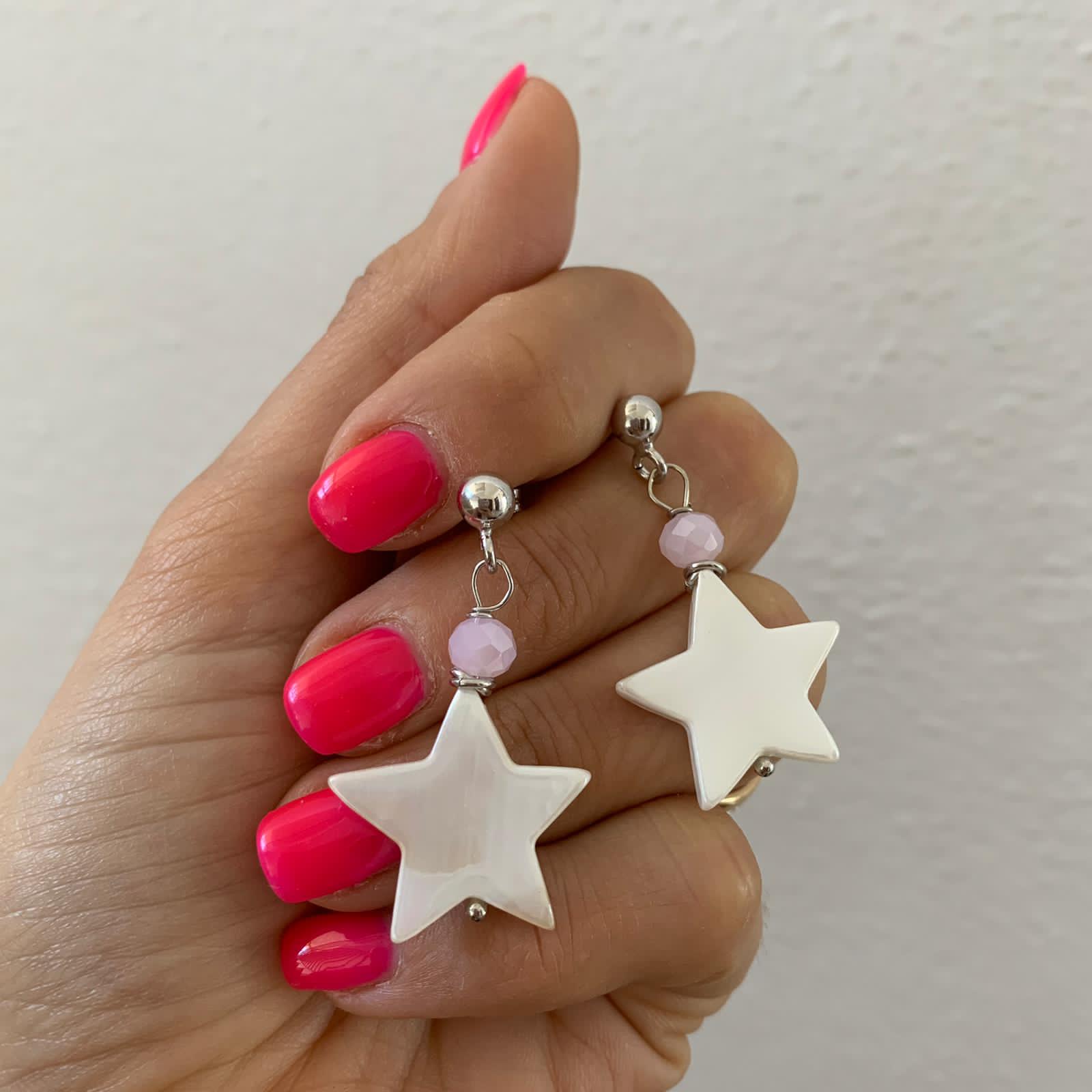 rabiosajewels. orecchini con stella in pietra di Maiorca, cristallo rosa e rifiniture in argento 925. orecchini. earrings. orecchini estivi