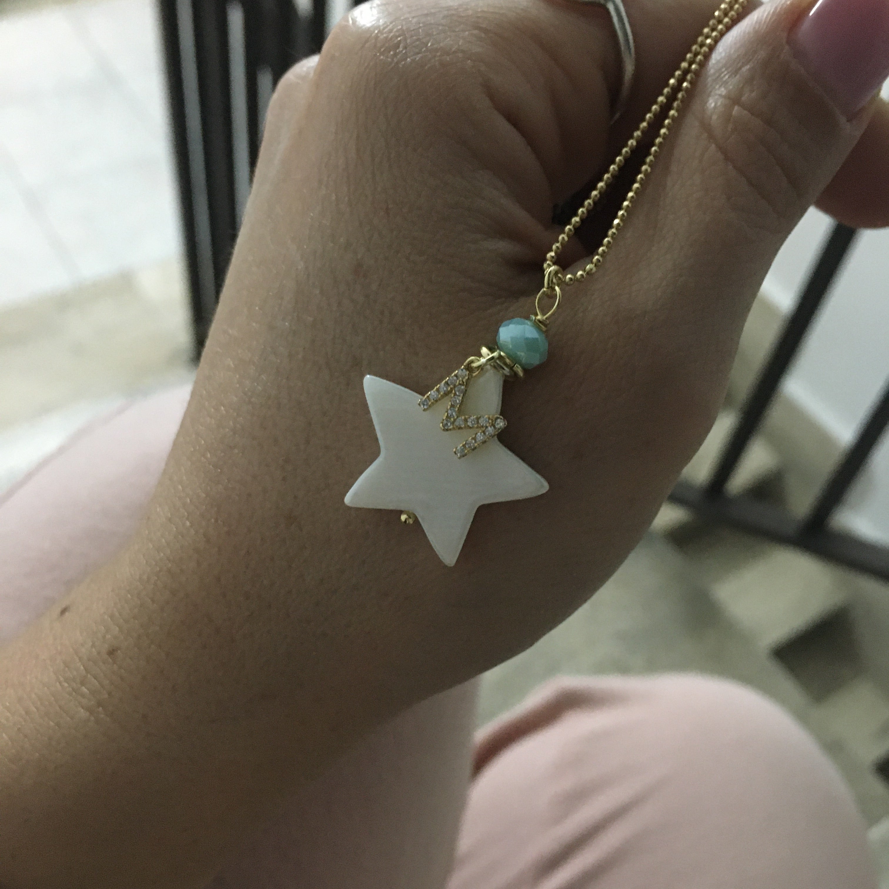 collana Mallorca con stella in pietra di Maiorca, cristallo e lettera zirconata. argento 925