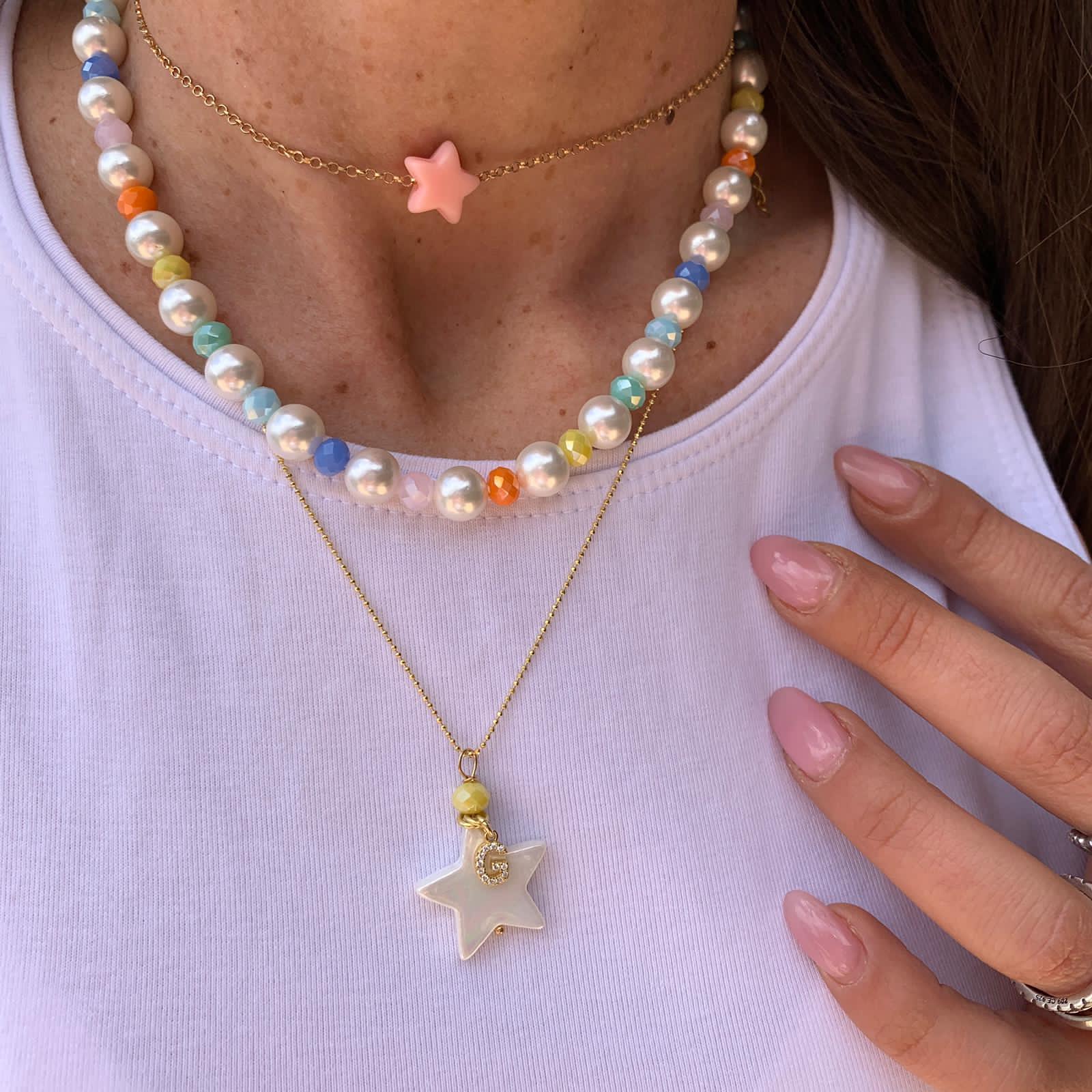 collana Mallorca con stella in pietra di Maiorca, cristallo e lettera zirconata. argento 925