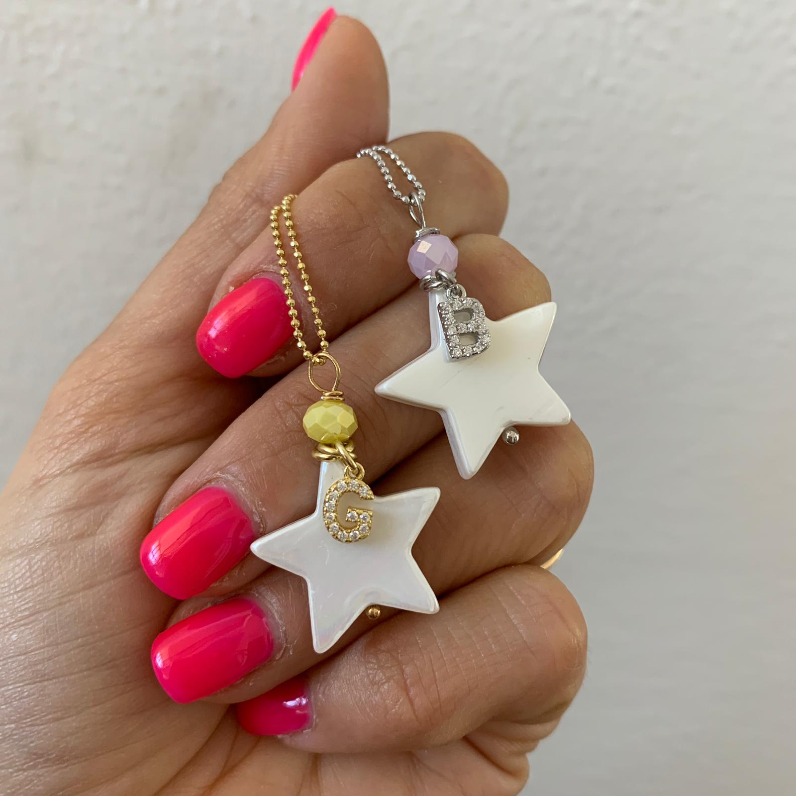 collana Mallorca con stella in pietra di Maiorca, cristallo e lettera zirconata. argento 925