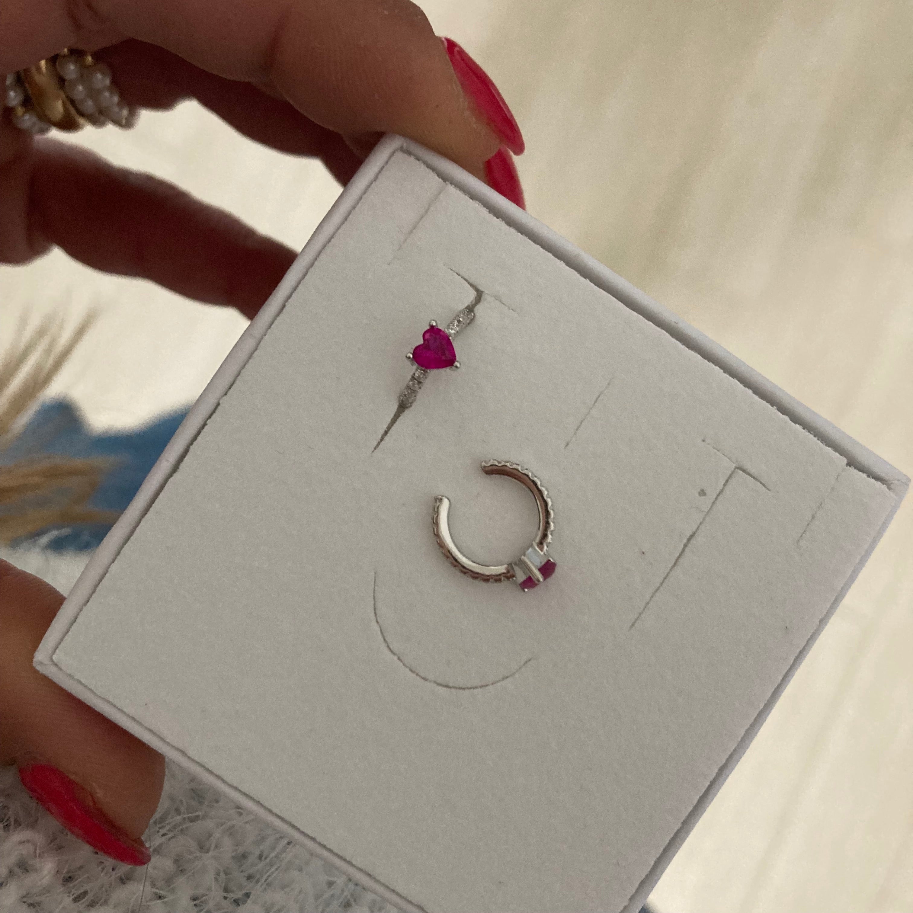 earcuff cuore fucsia_argento 925_rabiosajewels_finto orecchino in zirconi