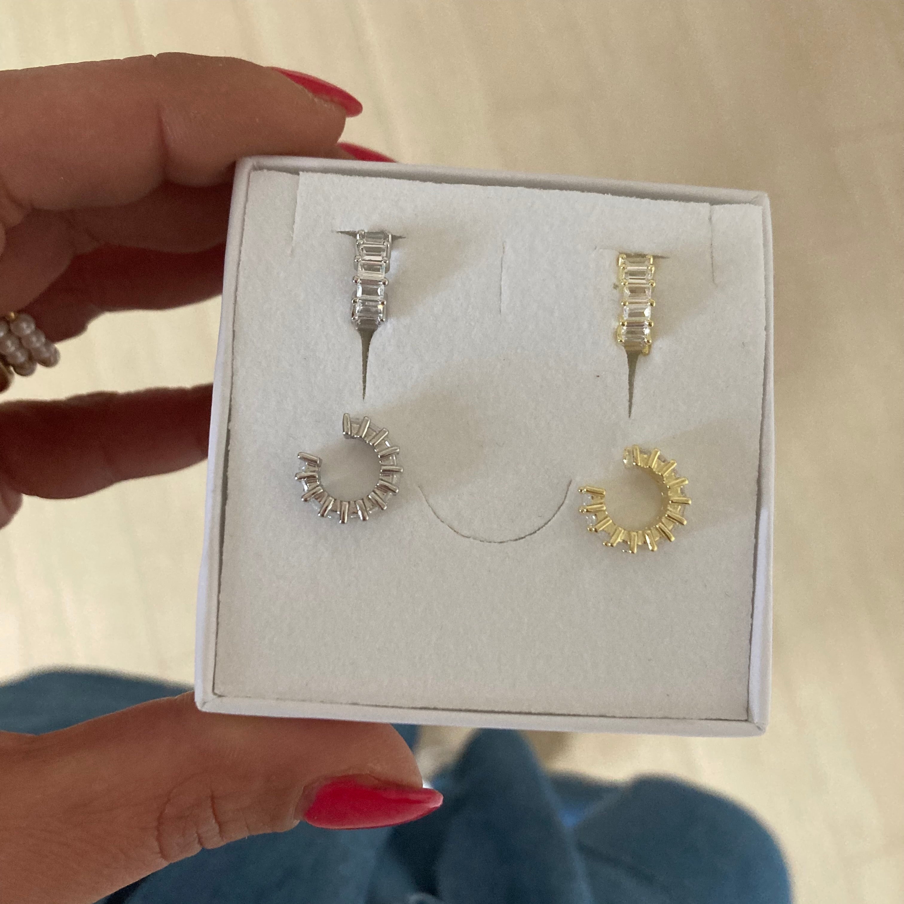 earcuff baguette con zirconi a taglio baguette bianchi_rabiosaJewels_silver e gold_argento 925