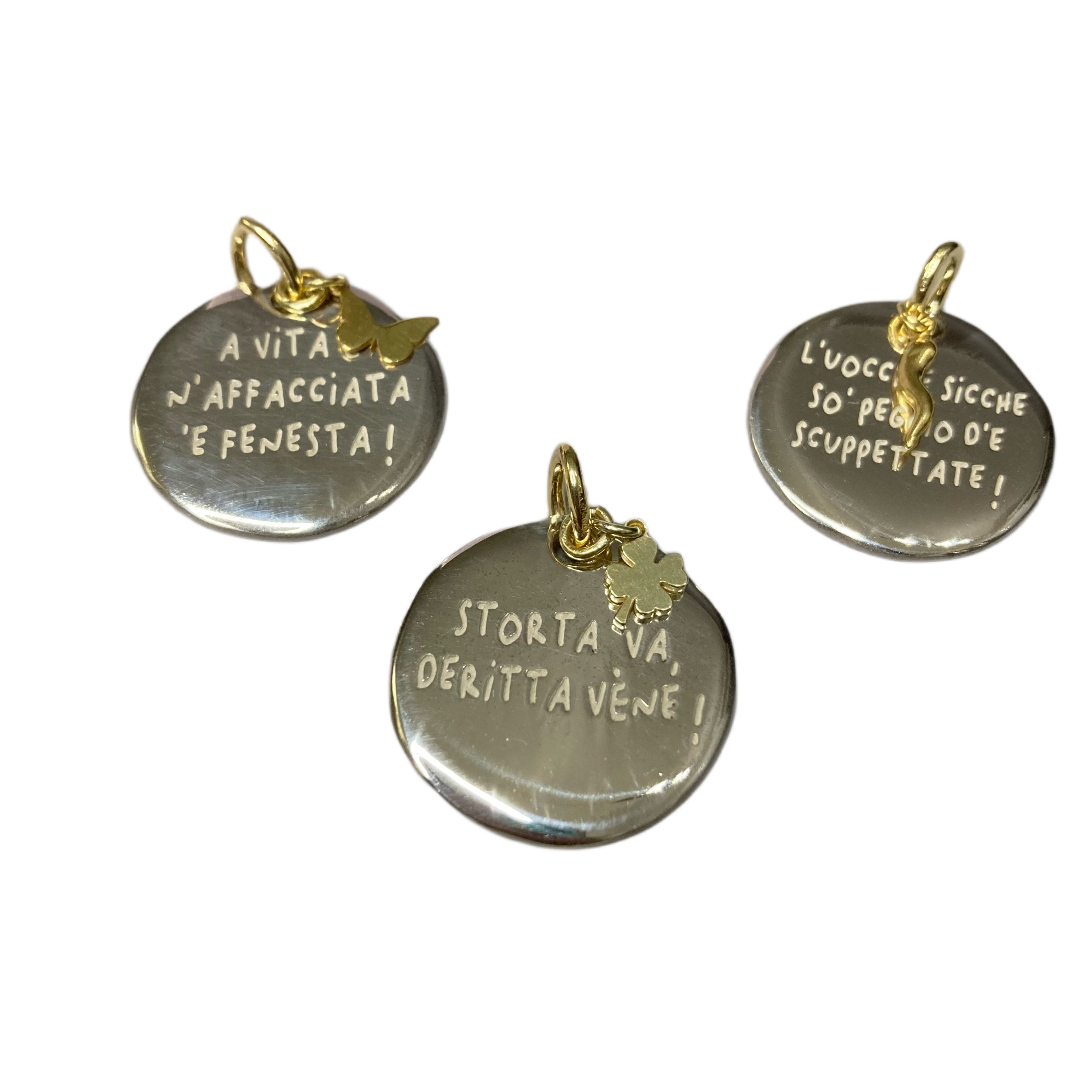 Ciondolo frase napoletana in argento 925. RabiosaJewels 