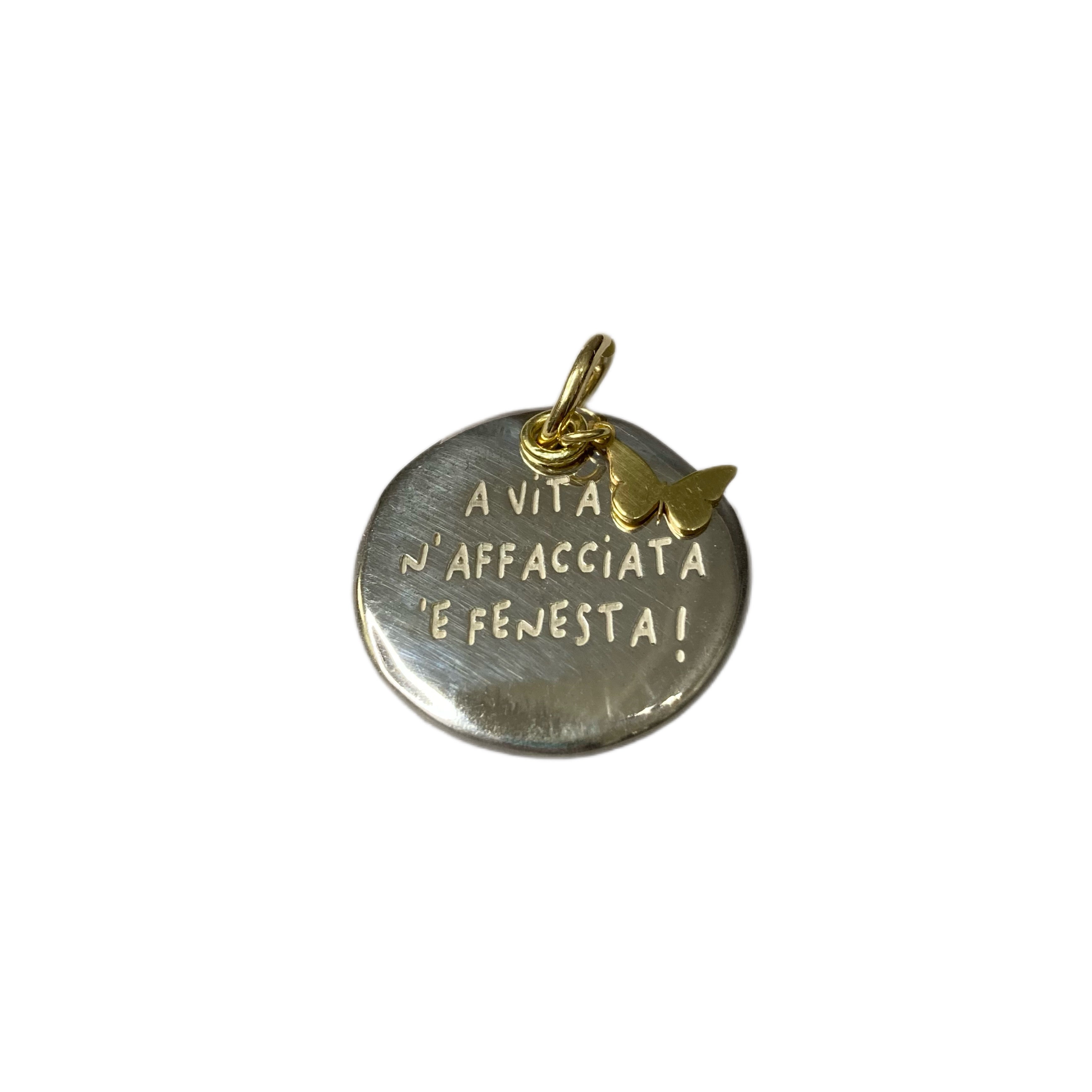 Ciondolo frase napoletana in argento 925: A vita è n’affacciata ‘e fenesta! RabiosaJewels 