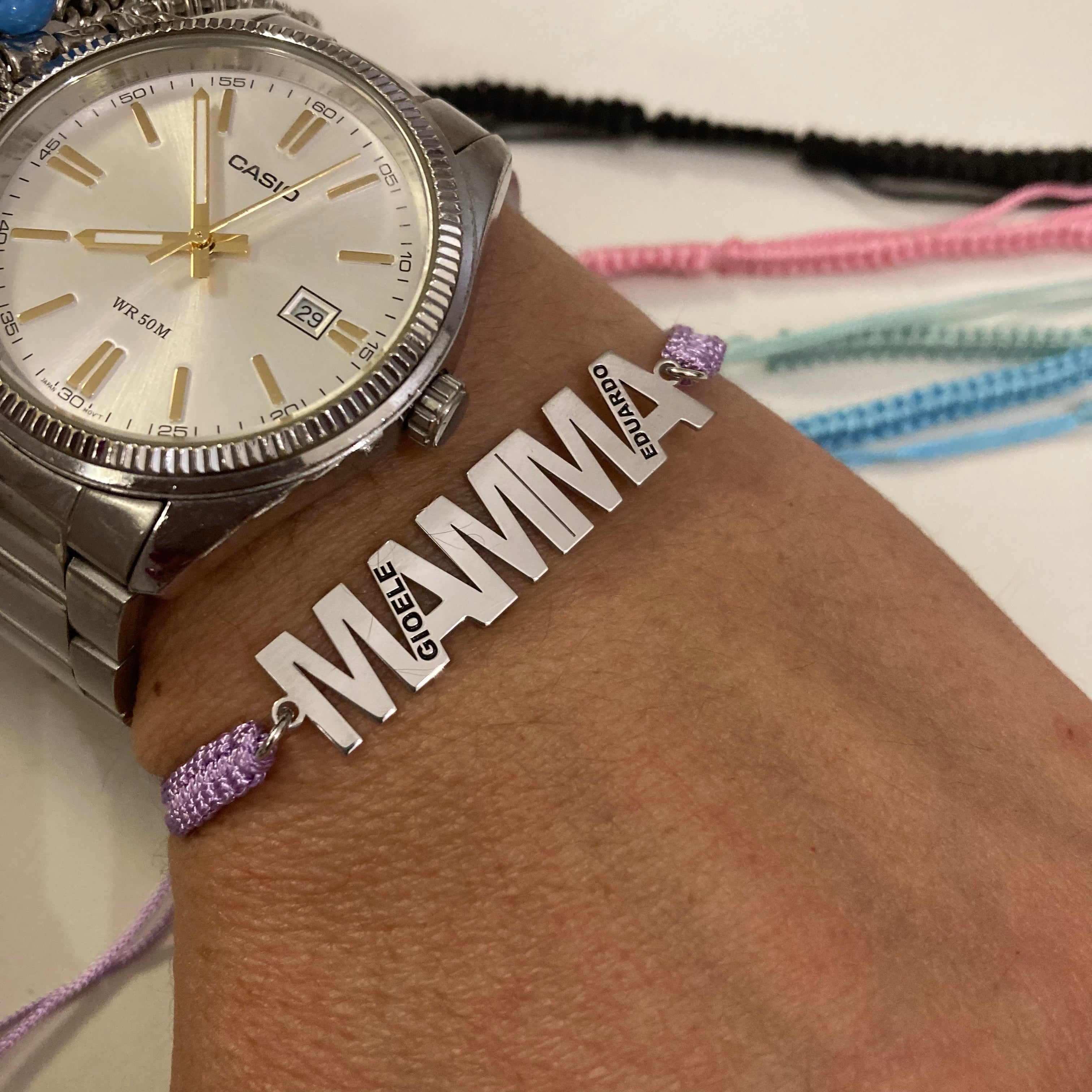 bracciale mamma con incisione nomi figli in argento 925. Rabiosajewels 