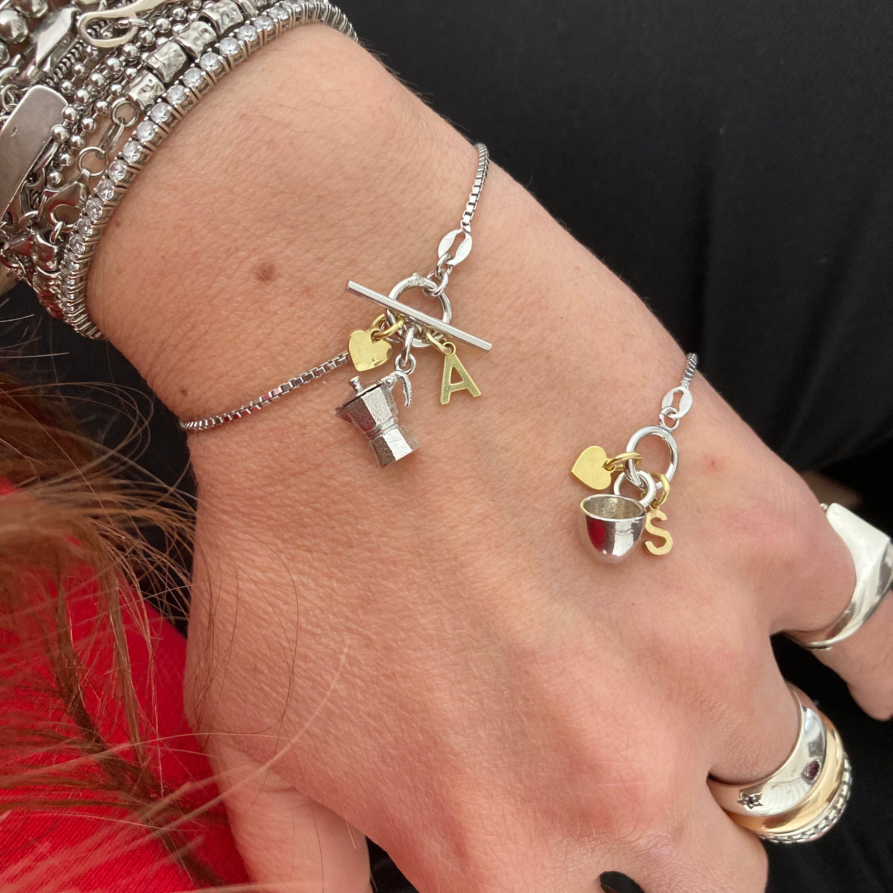bracciale coppia Amiche di caffè in argento 925. RabiosaJewels. Bracciale dell'amicizia. Bracciale da condividere con la migliore amica