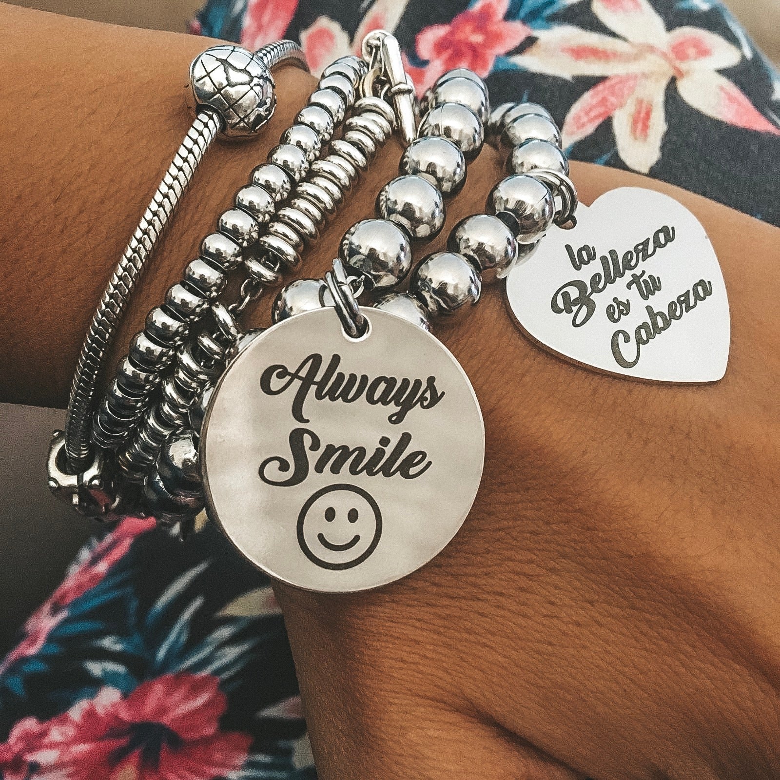 Bracciale Sfere con Ciondolo PERSONALIZZATO (4167563739199)