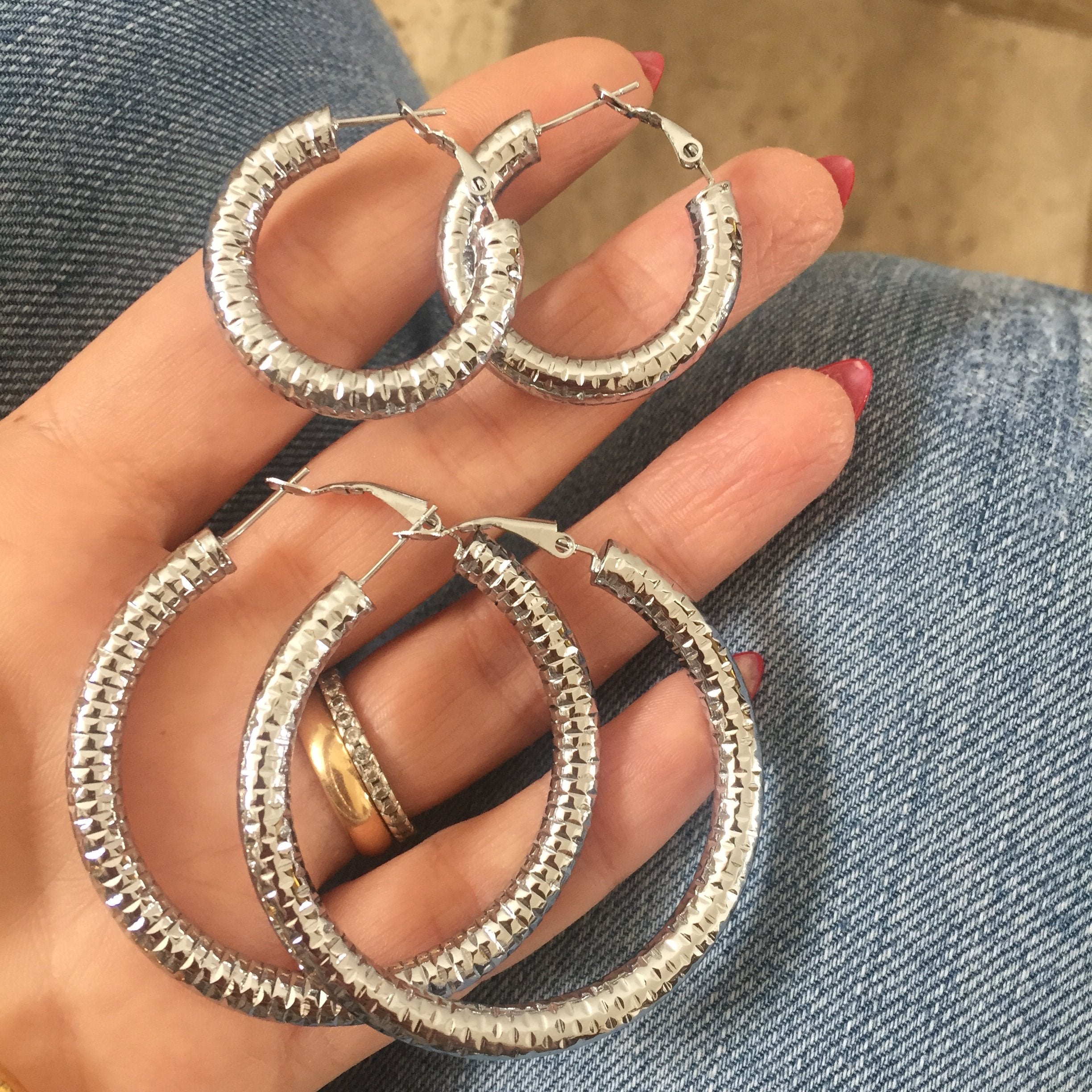 Cerchi martellati. 3cm e 5cm. acciaio. silver. rabiosajewels. steel hoop (4383447613503)